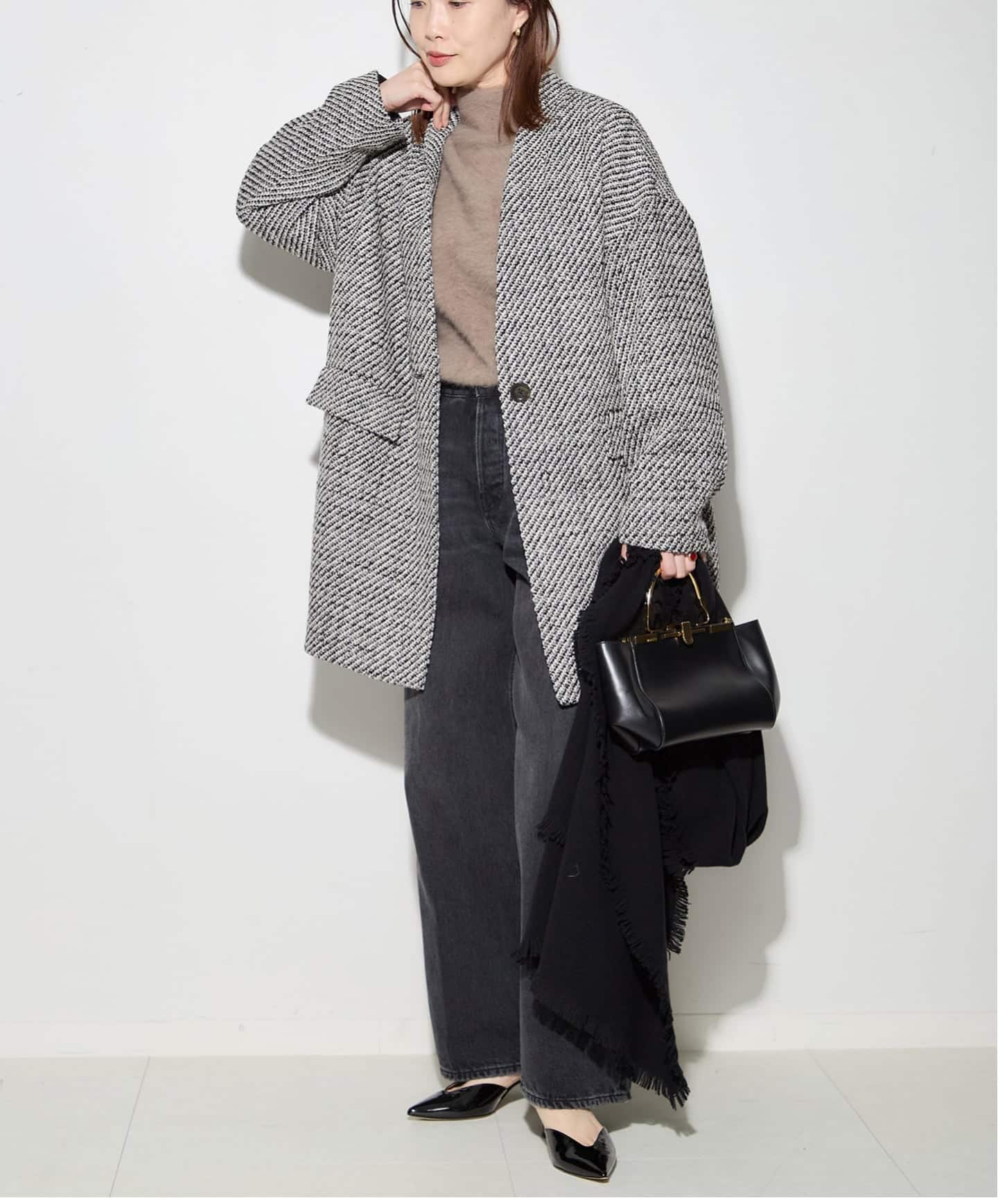 ジャーナルスタンダードレサージュ　GIOLICA ヘリンボンコクーンコート 予約》GIOLICAコクーンコート（ノーカラーコート）｜JOURNAL STANDARD