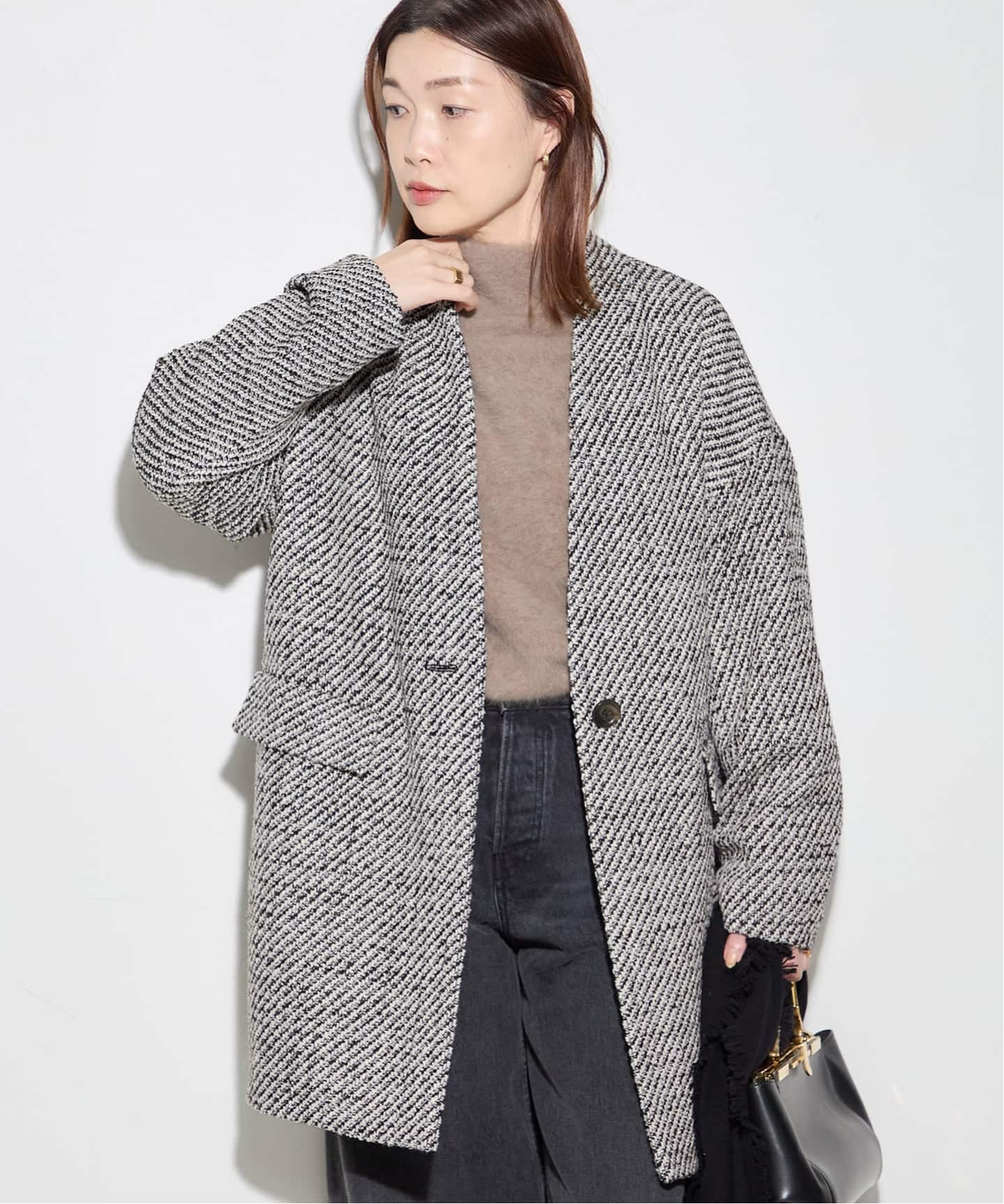 ジャーナルスタンダードレサージュ　GIOLICA ヘリンボンコクーンコート 予約》GIOLICAコクーンコート（ノーカラーコート）｜JOURNAL STANDARD