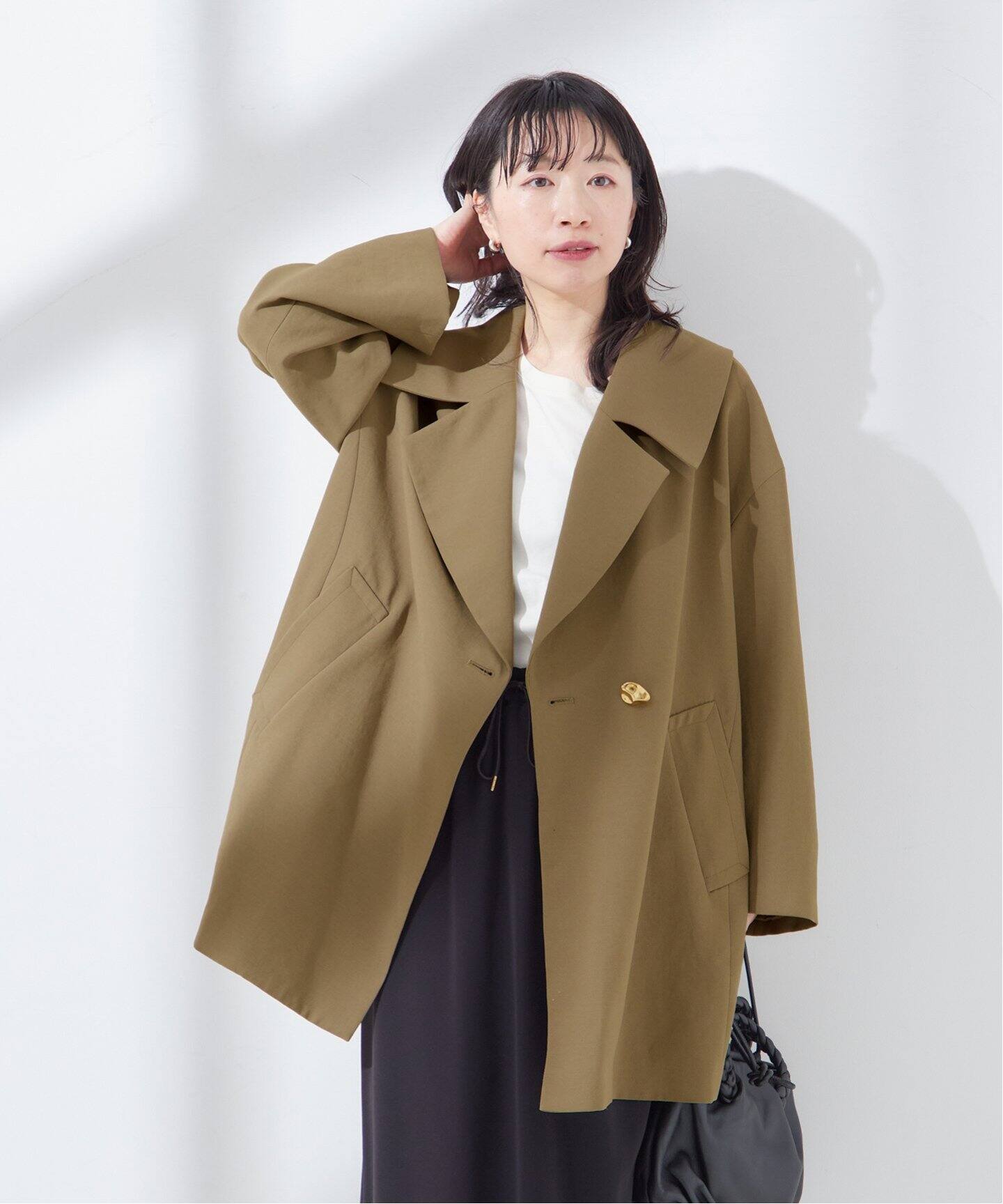 バックサテン ワイドカラーコート（その他ブルゾン／アウター  