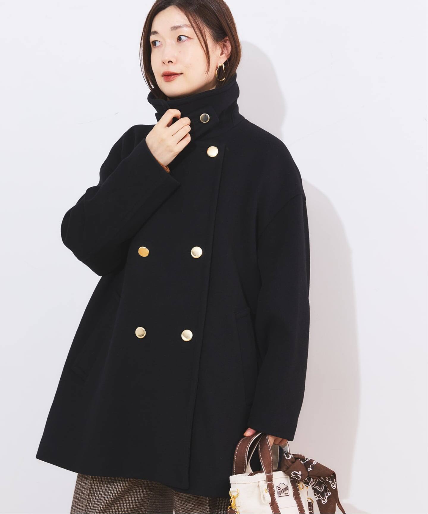コート 黒 コットン強撚糸 スタンドカラー スプリングコート 黒 – kuros.style