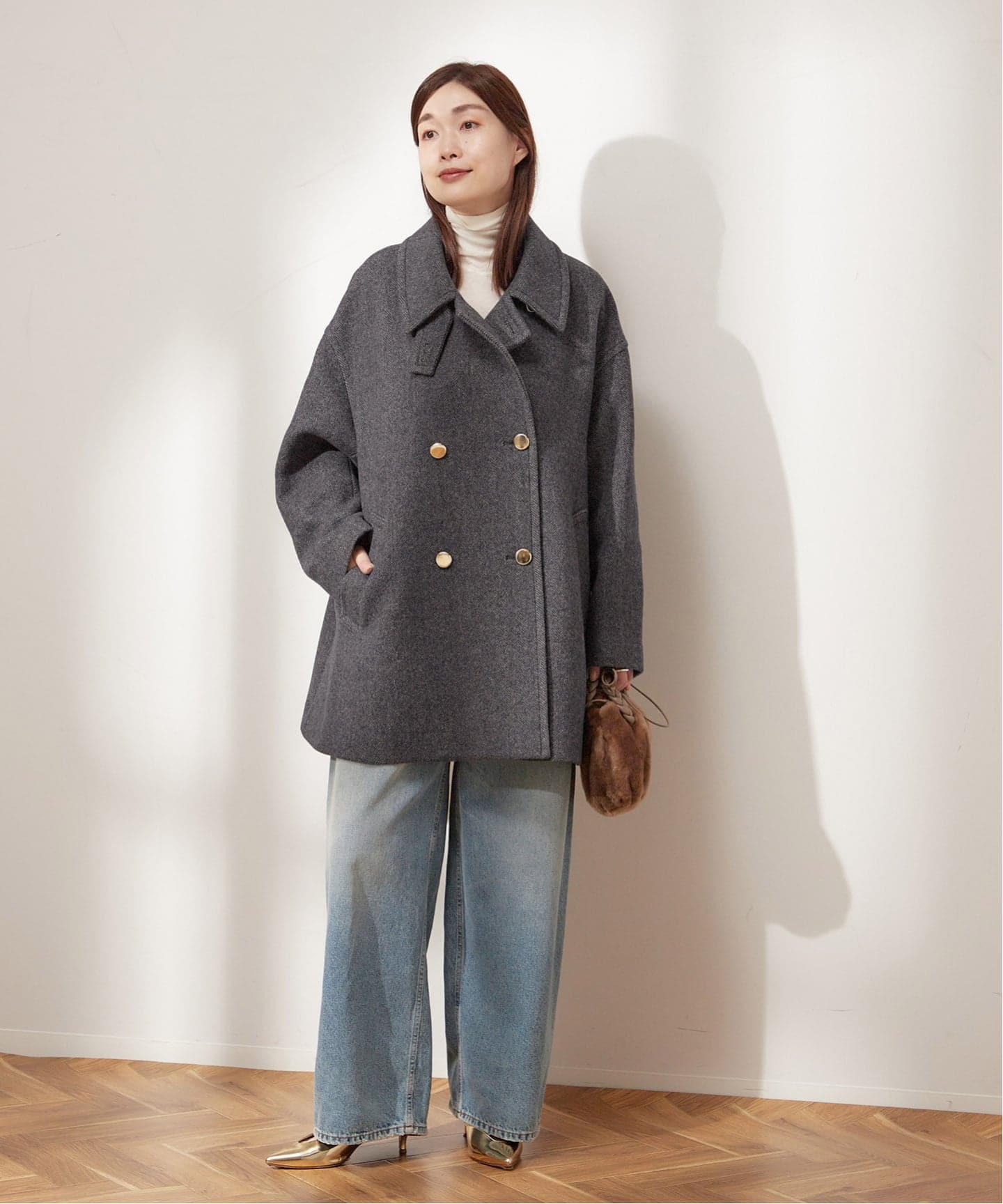 【 最終値下げ＊IENA 】 MANTECOショートコート グレー 38 IENA（イエナ）の「MANTECO ショートコート◇（ノーカラーコート