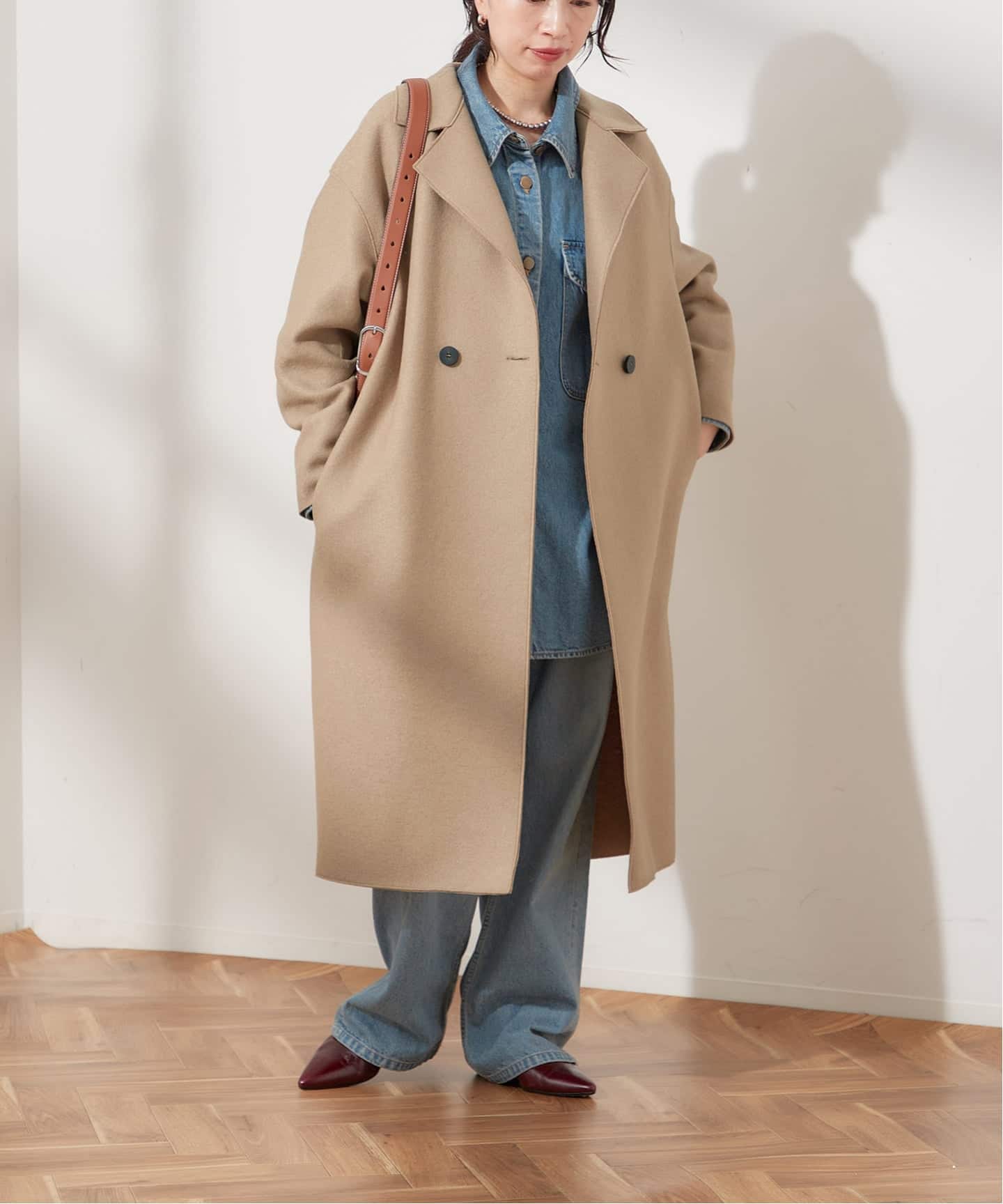ジャケット・アウター euw balloon loop gilet / brown size2 レースラインボリュームスリーブフェイクレザージャケット