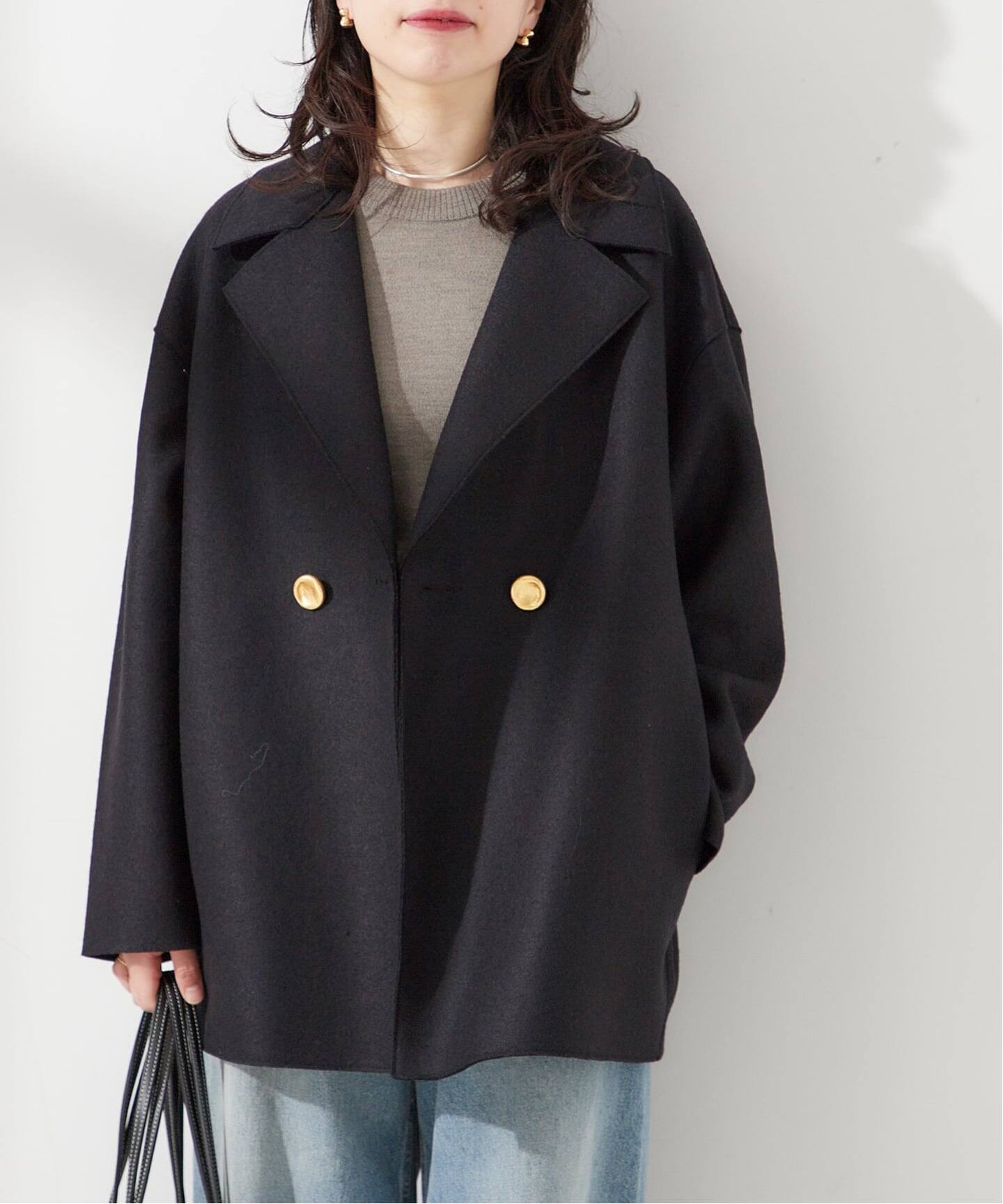 美品 HARRIS WHARF LONDON ドロップショルダー ダブルコート 予約》【HARRIS WHARF LONDON】Women dropped shoulder d.b.
