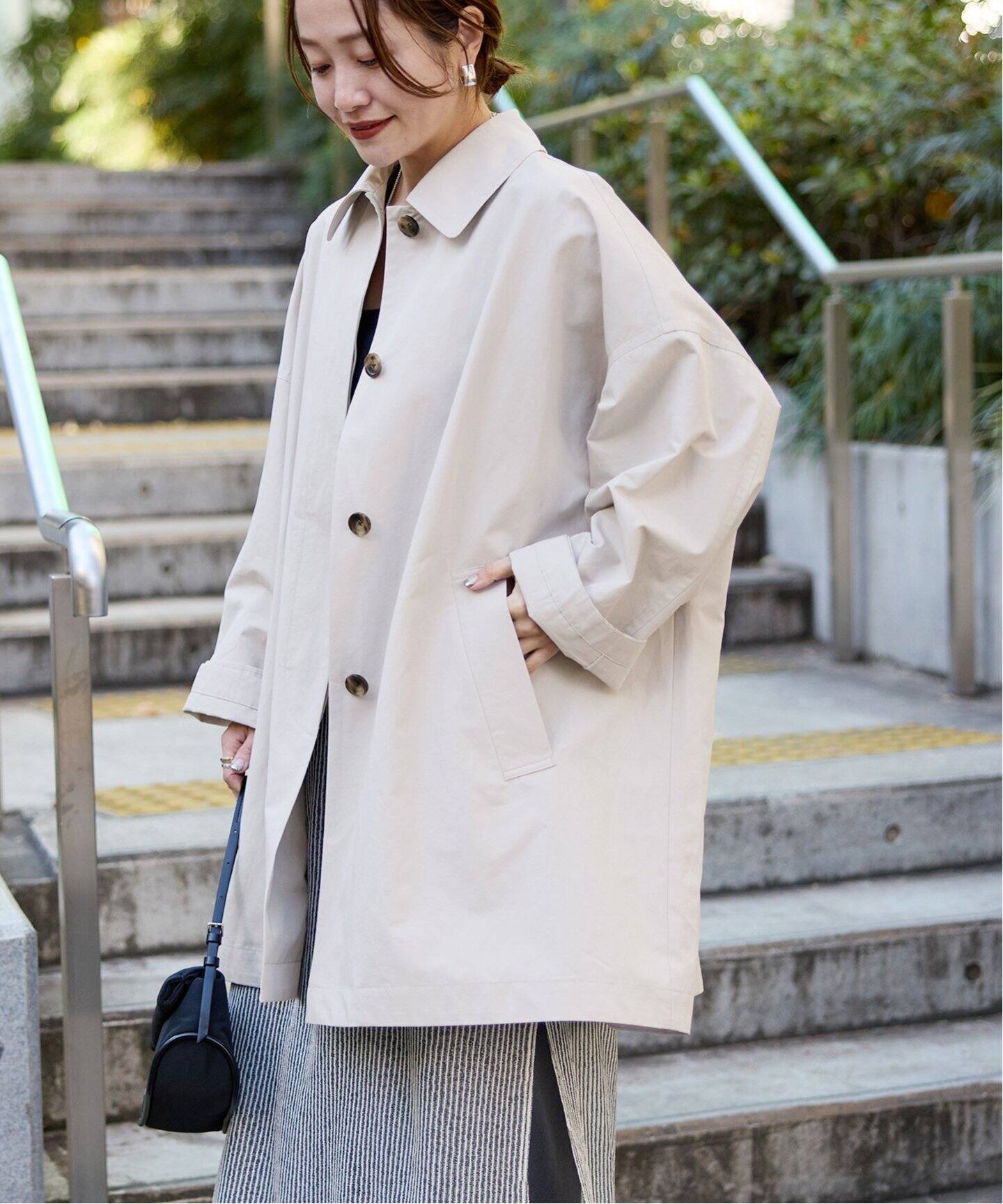 予約》コットンリネンワイドステンカラーコート（ステンカラーコート  