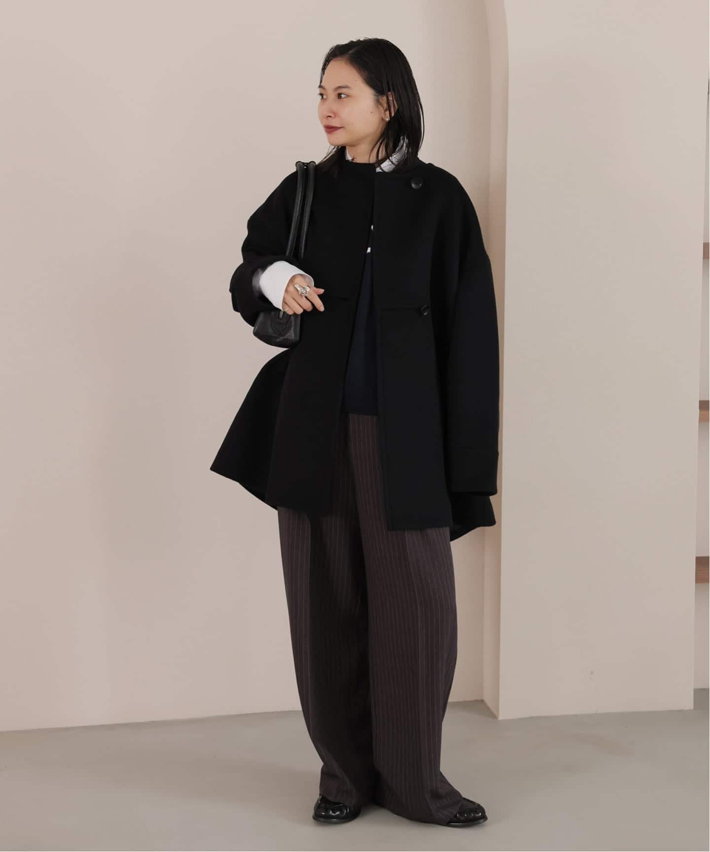 スーパー140ビーバーノーカラーミドルコート（ノーカラーコート