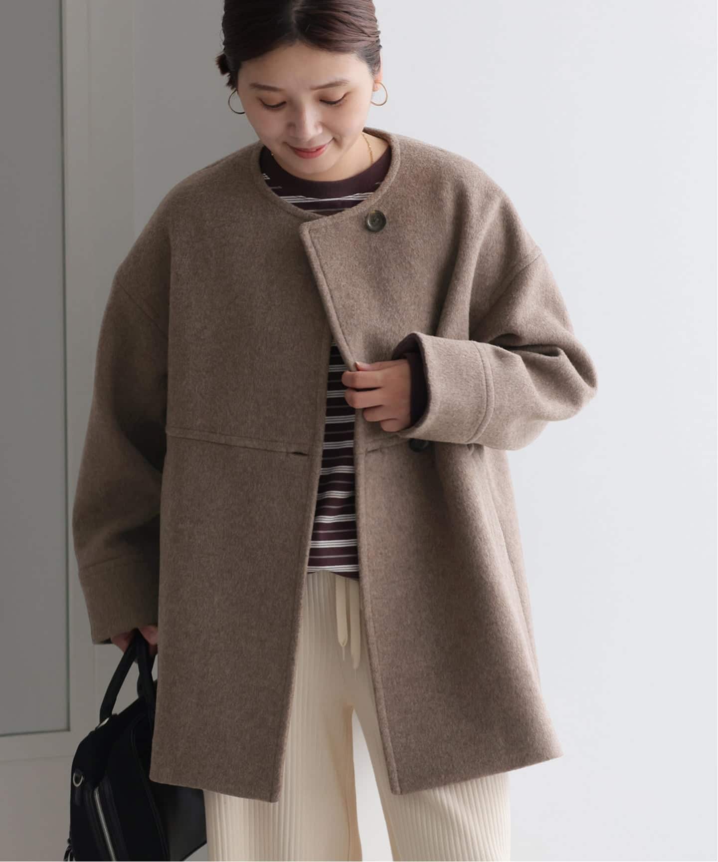 ジャーナルスタンダードレサージュ　ノーカラーウールコート　グリーン　フリー JOURNAL STANDARD L'ESSAGE｜ジャーナルスタンダード レサージュ