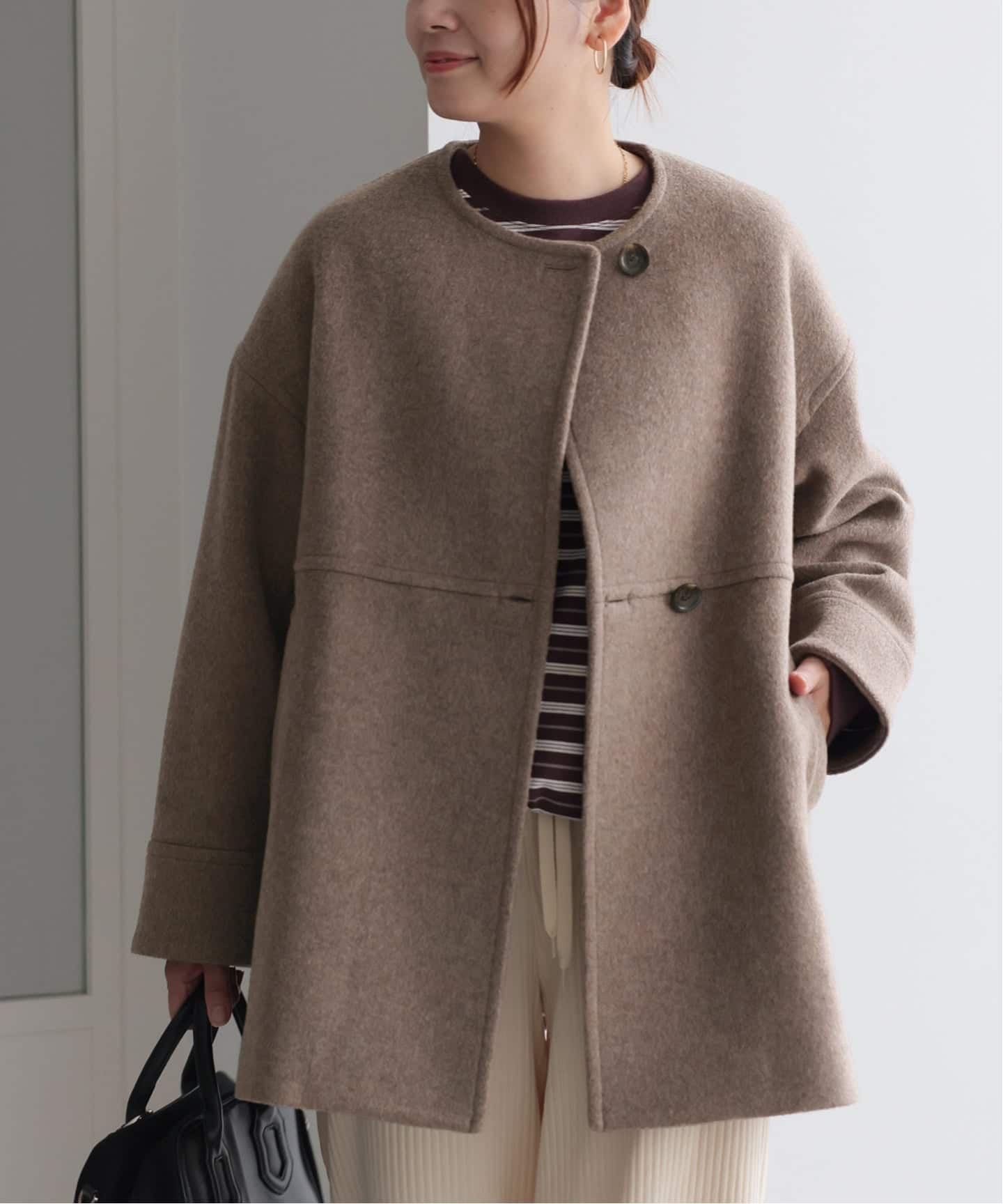 追加2》スーパー140ビーバーノーカラーミドルコート（ノーカラーコート