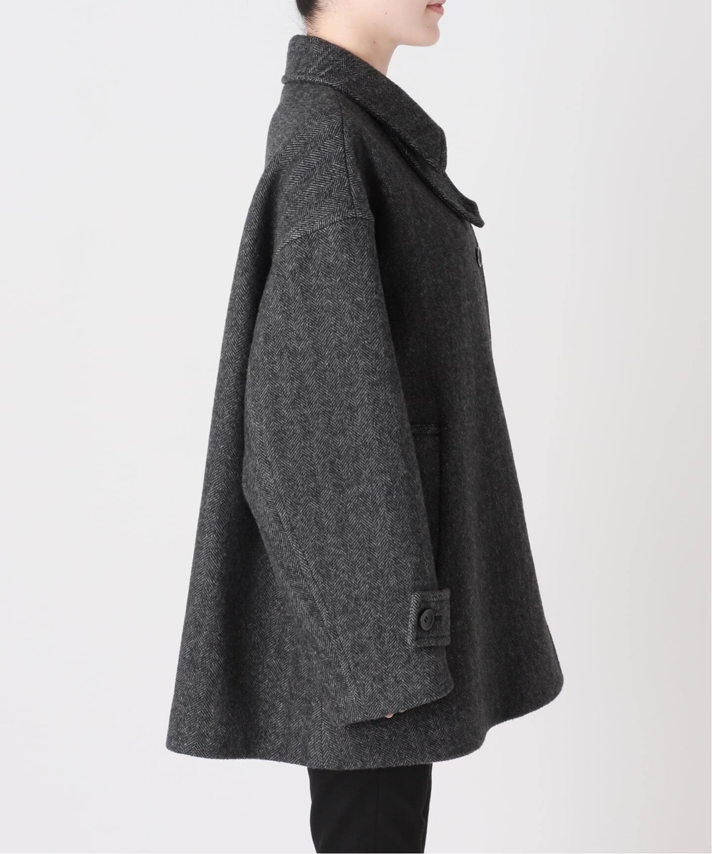 MANTECO ヘリンボン フレアバルカラーコート（ステンカラーコート