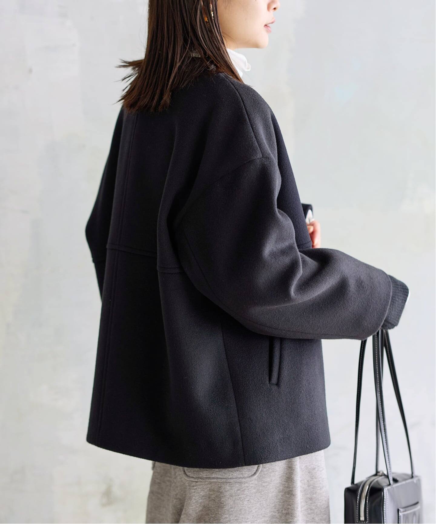 2024AW✨ジャーナルスタンダード　スーパー140ビーバーノーカラーコート　黒 追加2》スーパー140ビーバーノーカラーコート（ノーカラーコート