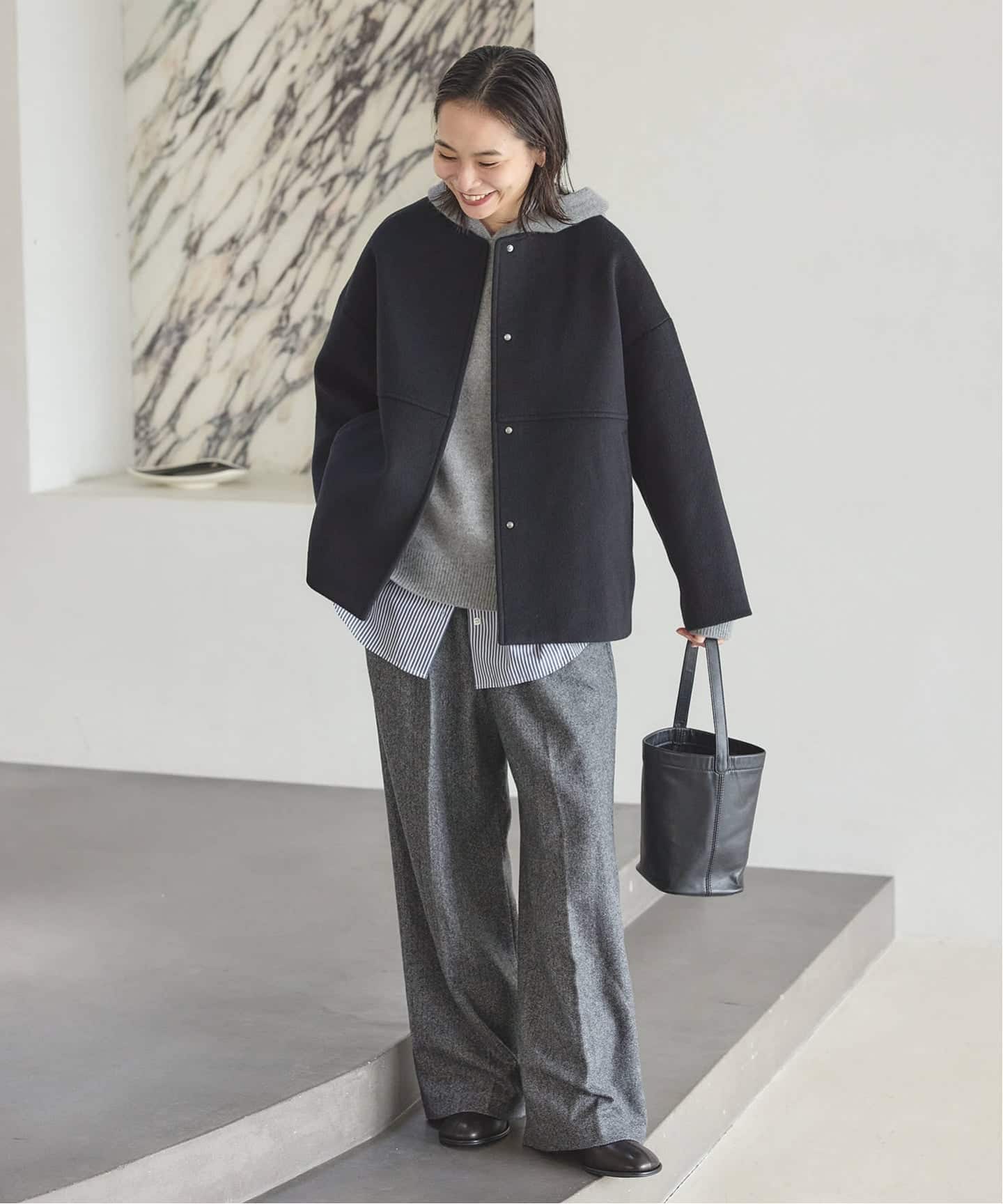 ジャーナルスタンダード　スーパー140ビーバーノーカラーショートコート　ネイビー 追加2》スーパー140ビーバーノーカラーショートコート（ノー