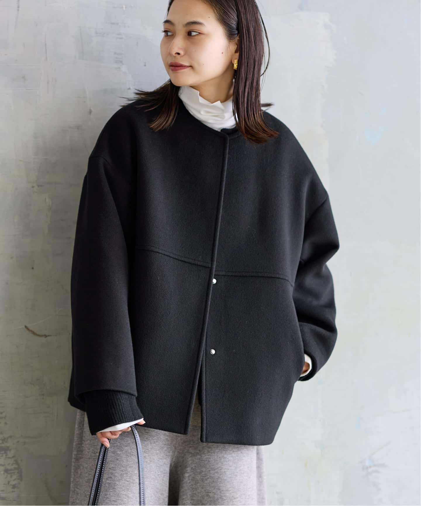 追加2》スーパー140ビーバーノーカラーショートコート（ノーカラー