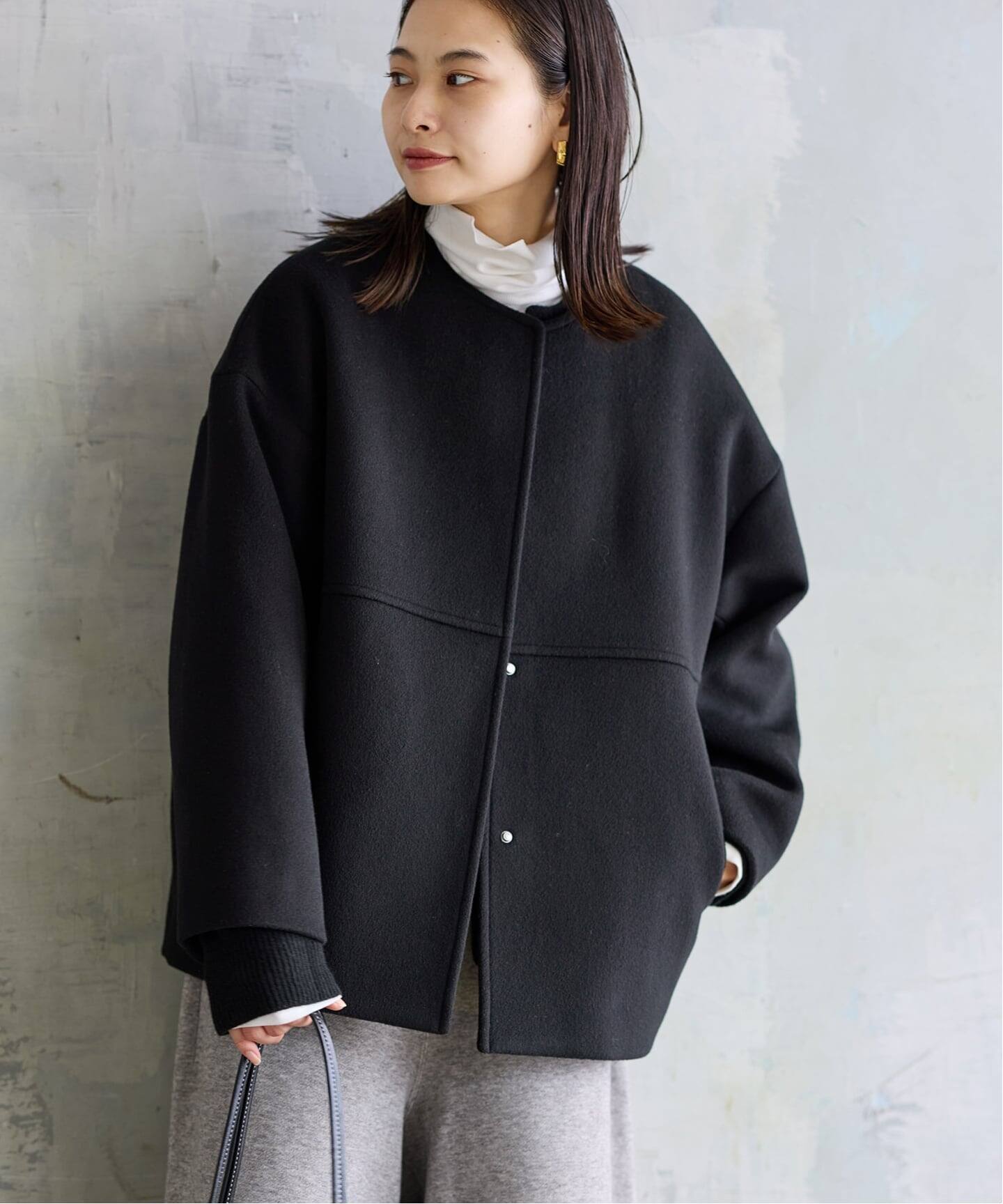 追加3》スーパー140ビーバーノーカラーショートコート（ノーカラー