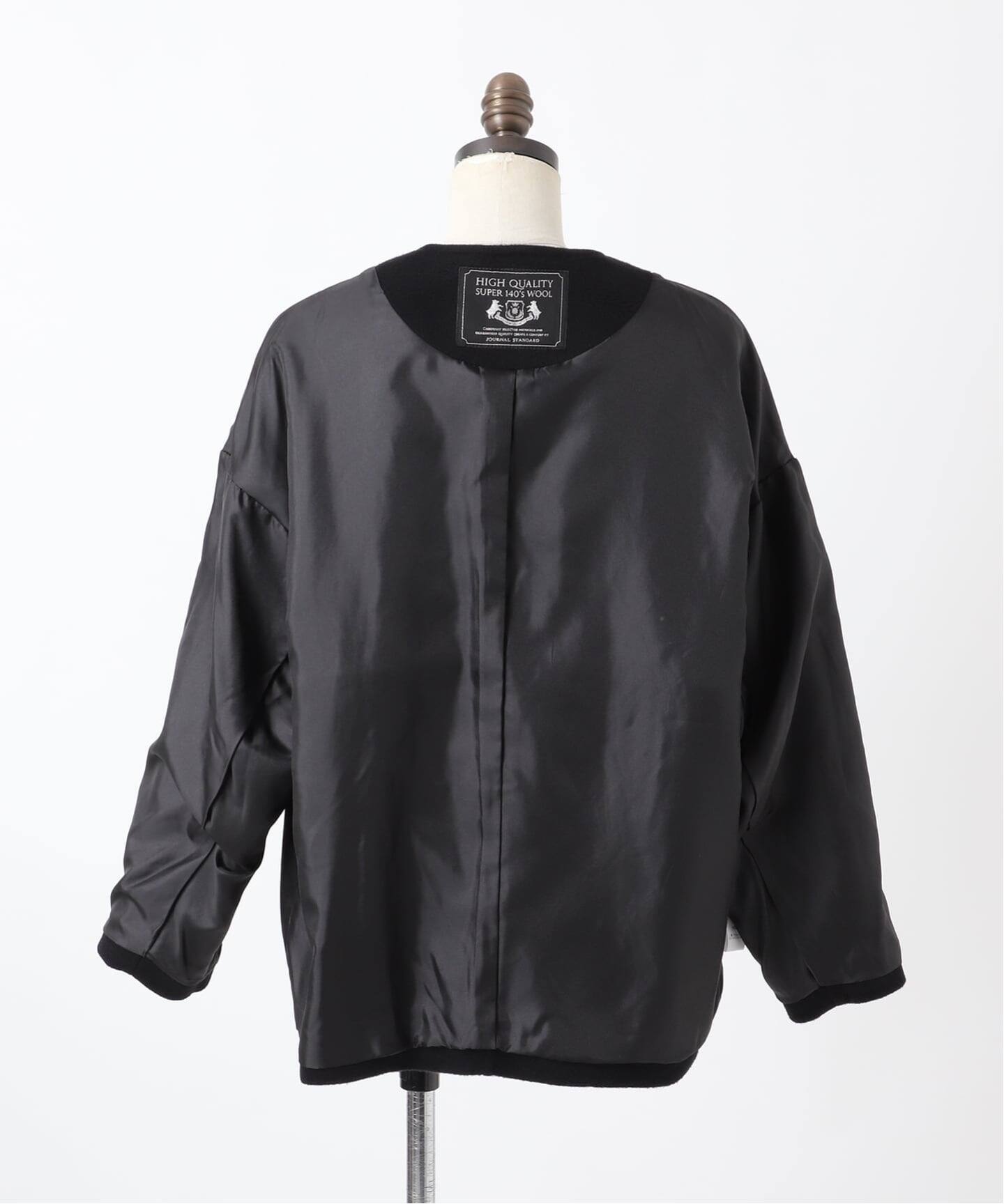 ジャーナルスタンダード　スーパー140ビーバーノーカラーショートコート　ネイビー JOURNAL STANDARD ノーカラーコート コート 「追加」スーパー140