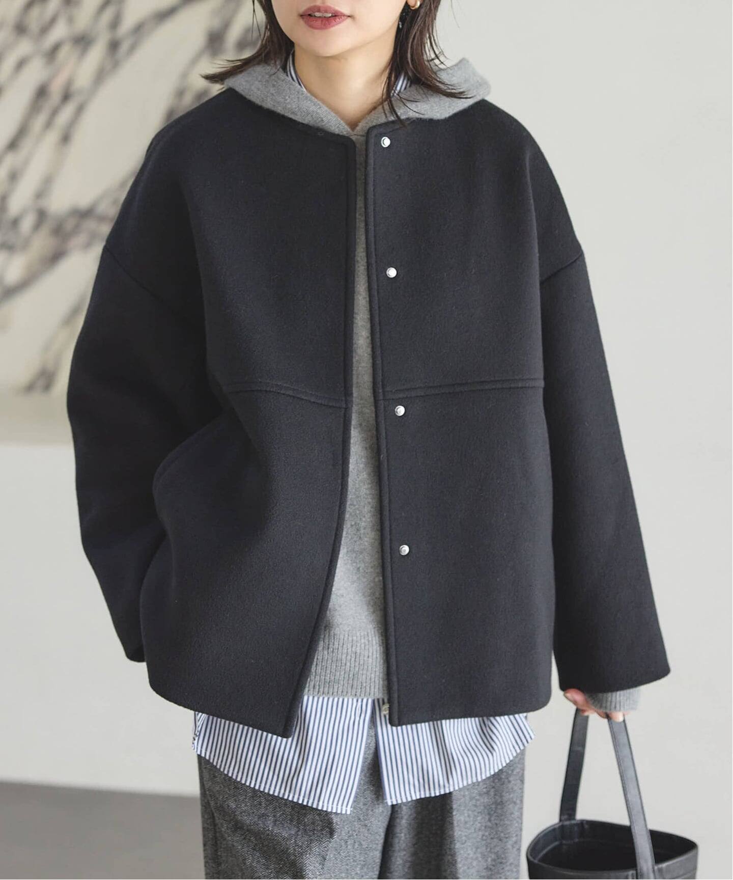 追加4》スーパー140ビーバーノーカラーショートコート（ノーカラー