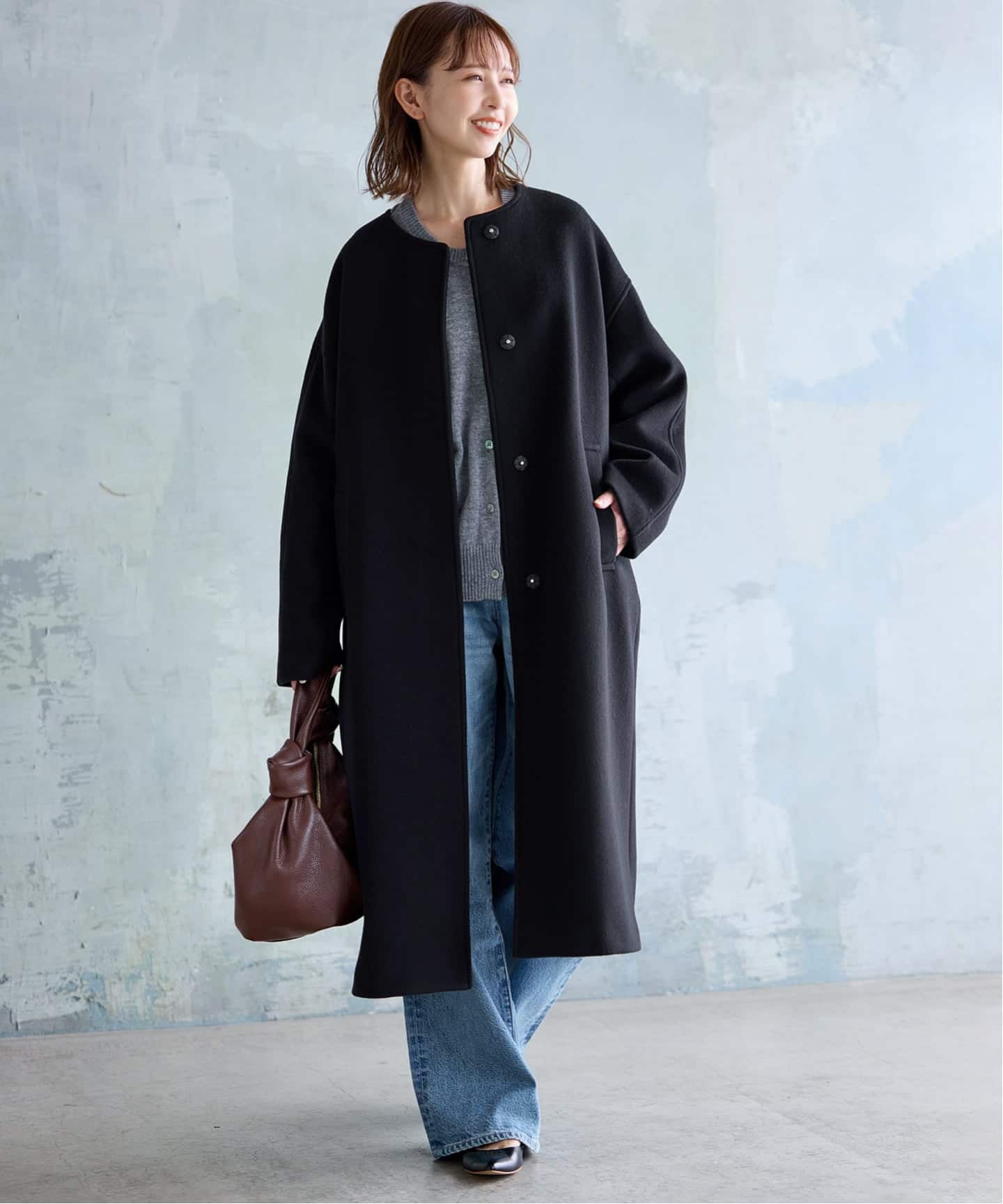 追加》スーパー140ビーバーノーカラーコート（ノーカラーコート