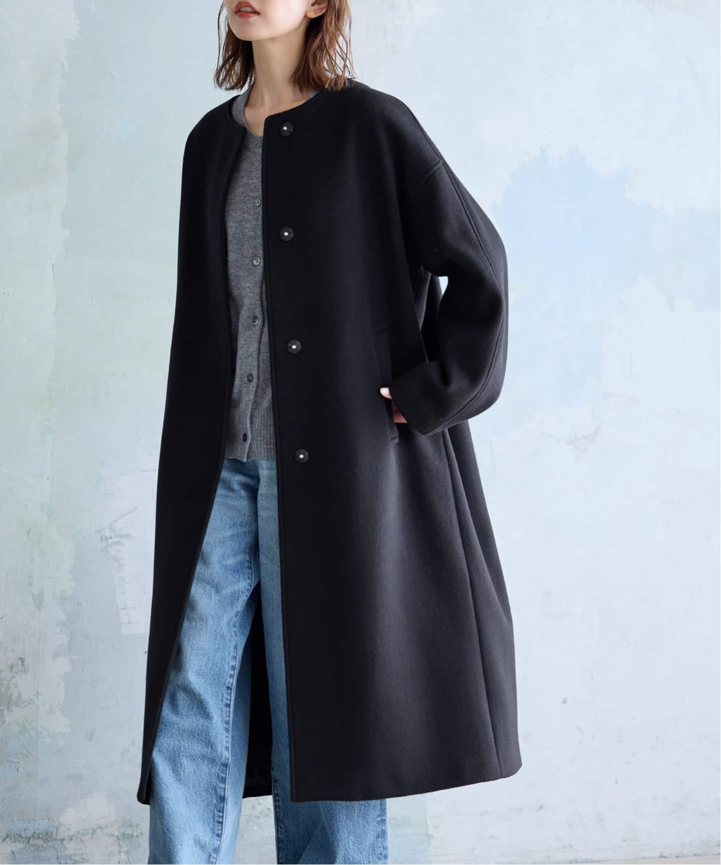 追加》スーパー140ビーバーノーカラーコート（ノーカラーコート