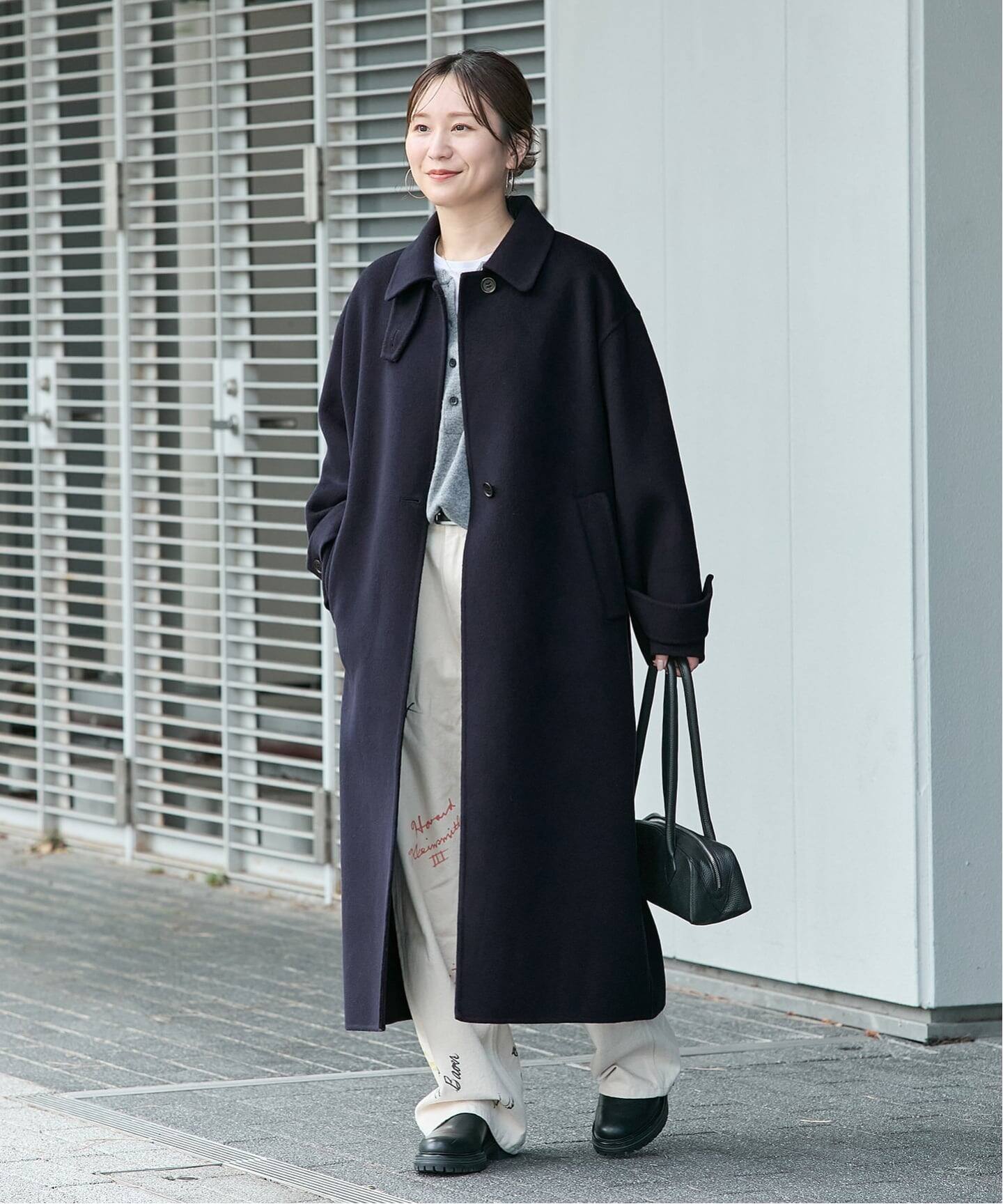 【最終値下げ　未使用】LIDNM☆コート　バルカラー☆M☆チャコール セール】MANTECO ヘリンボン フレアバルカラーコート（ステンカラー