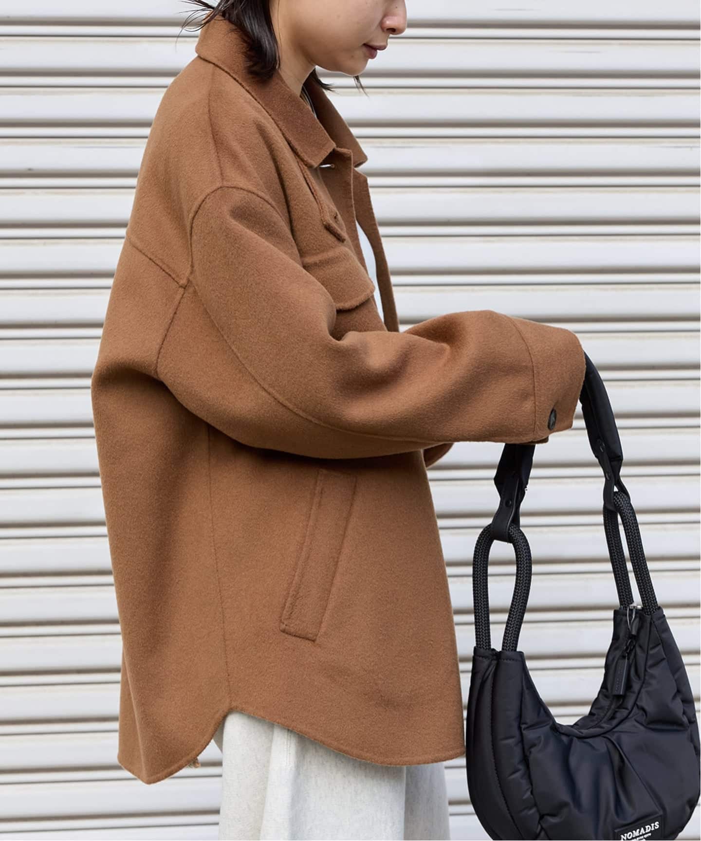 ジャーナルスタンダード☆スーパー120ダブルビーバーフードショート丈☆ベージュ スーパー120ダブルビーバーフードショートコート◇[品番