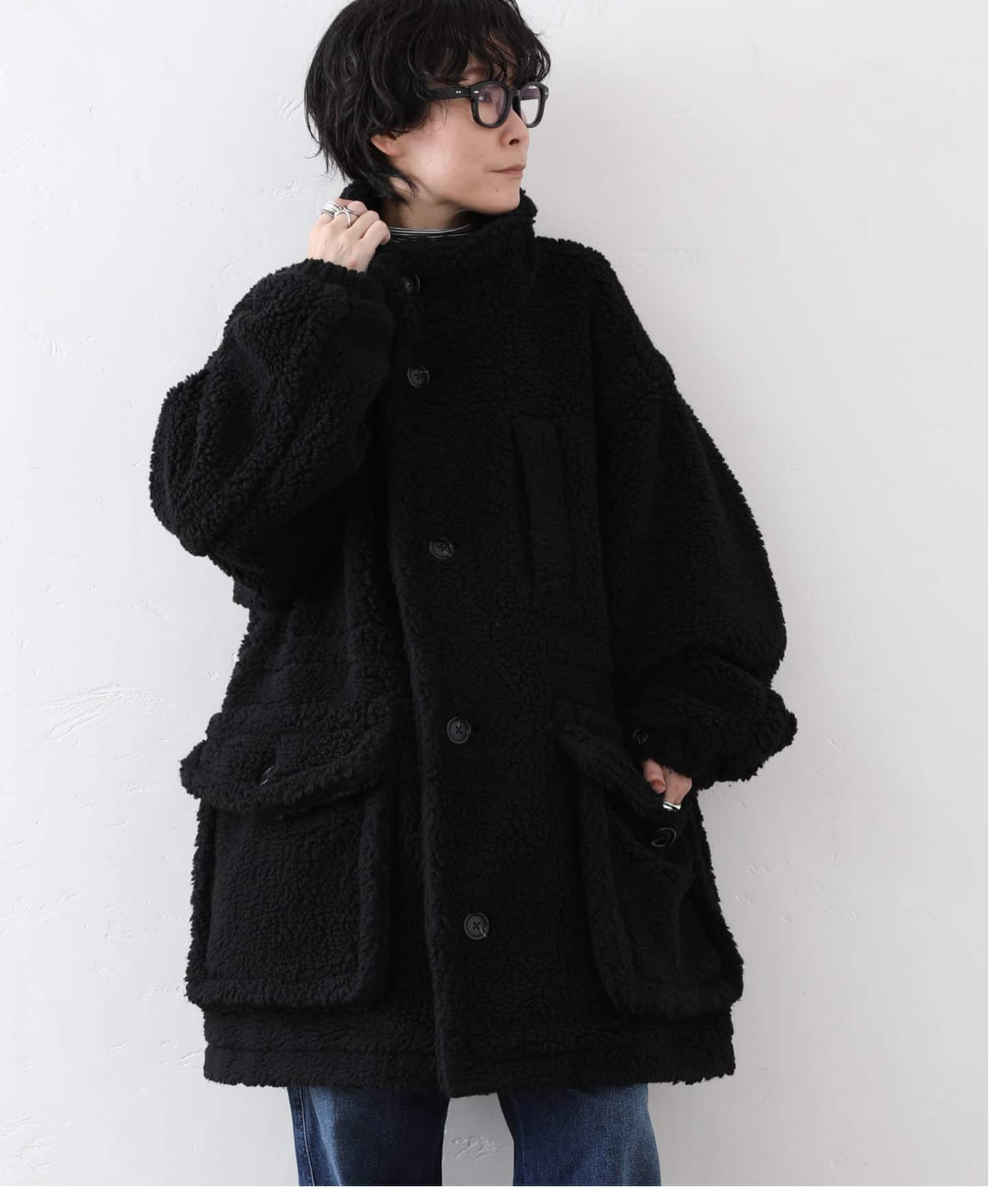 journal standard luxe ラックス コート イタリア 黒 グログランワッシャー スタンドコート（その他アウター