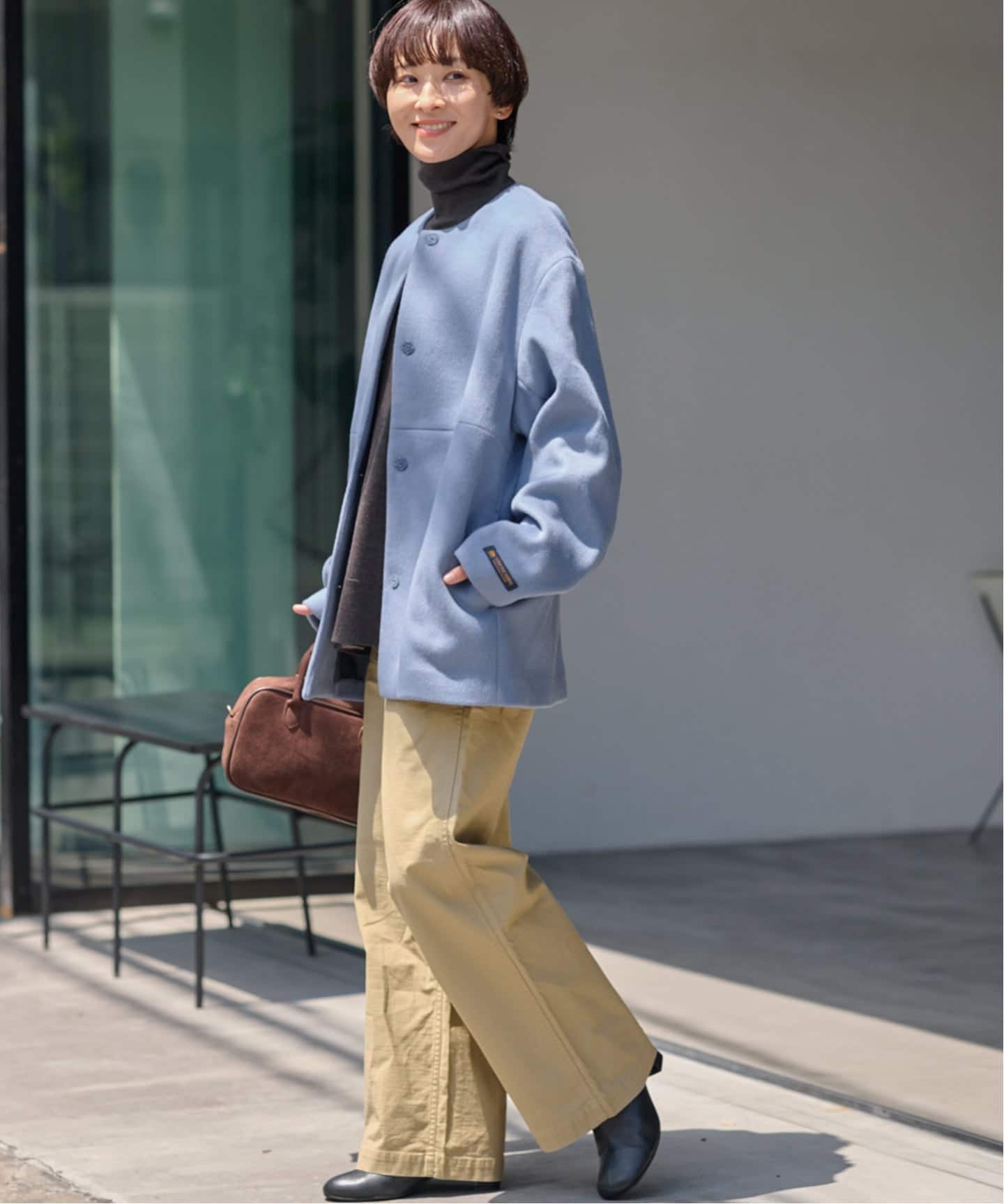 追加》スーパーファインビーバークルーネックコート（ノーカラーコート