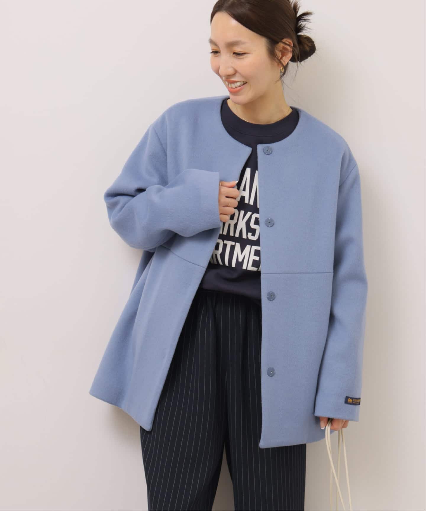 追加》スーパーファインビーバークルーネックコート（ノーカラーコート