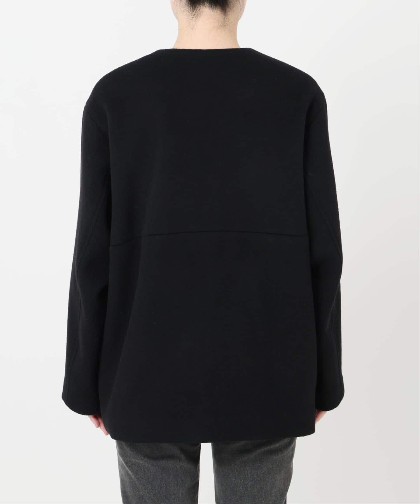 RELUME☆スーパーファインビーバークルーネックコート☆ブラック☆34 追加》スーパーファインビーバークルーネックコート（ノーカラーコート