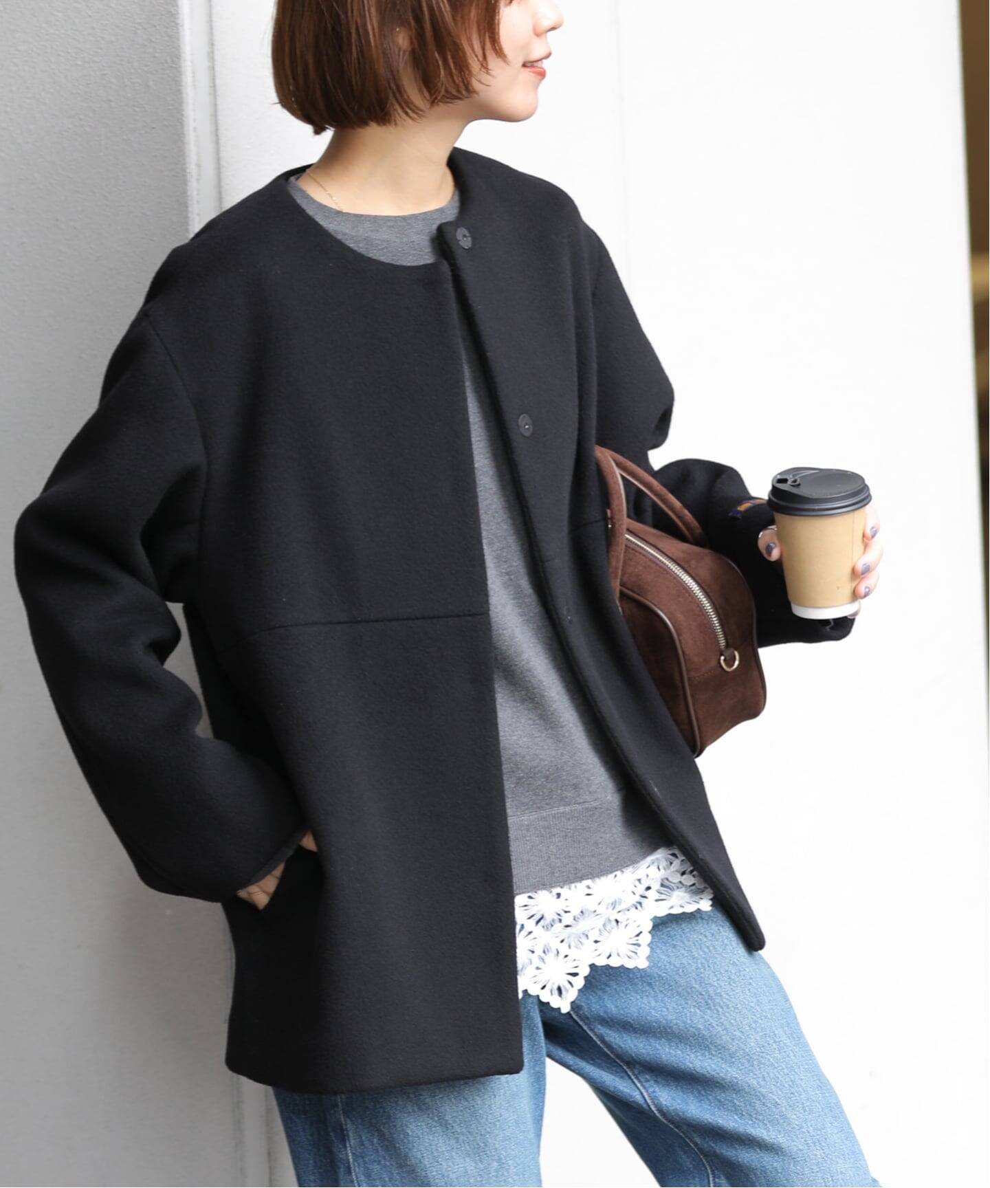 追加2》スーパーファインビーバークルーネックコート（ノーカラー