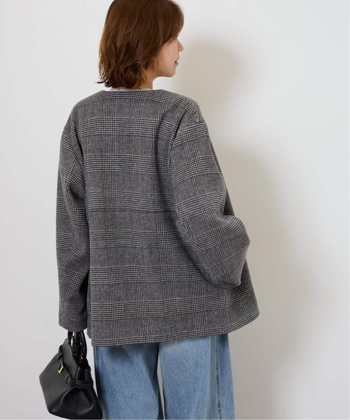 2024AW✨relume スーパーファインビーバークルーネックコート　ブラック 追加》スーパーファインビーバークルーネックコート（ノーカラーコート