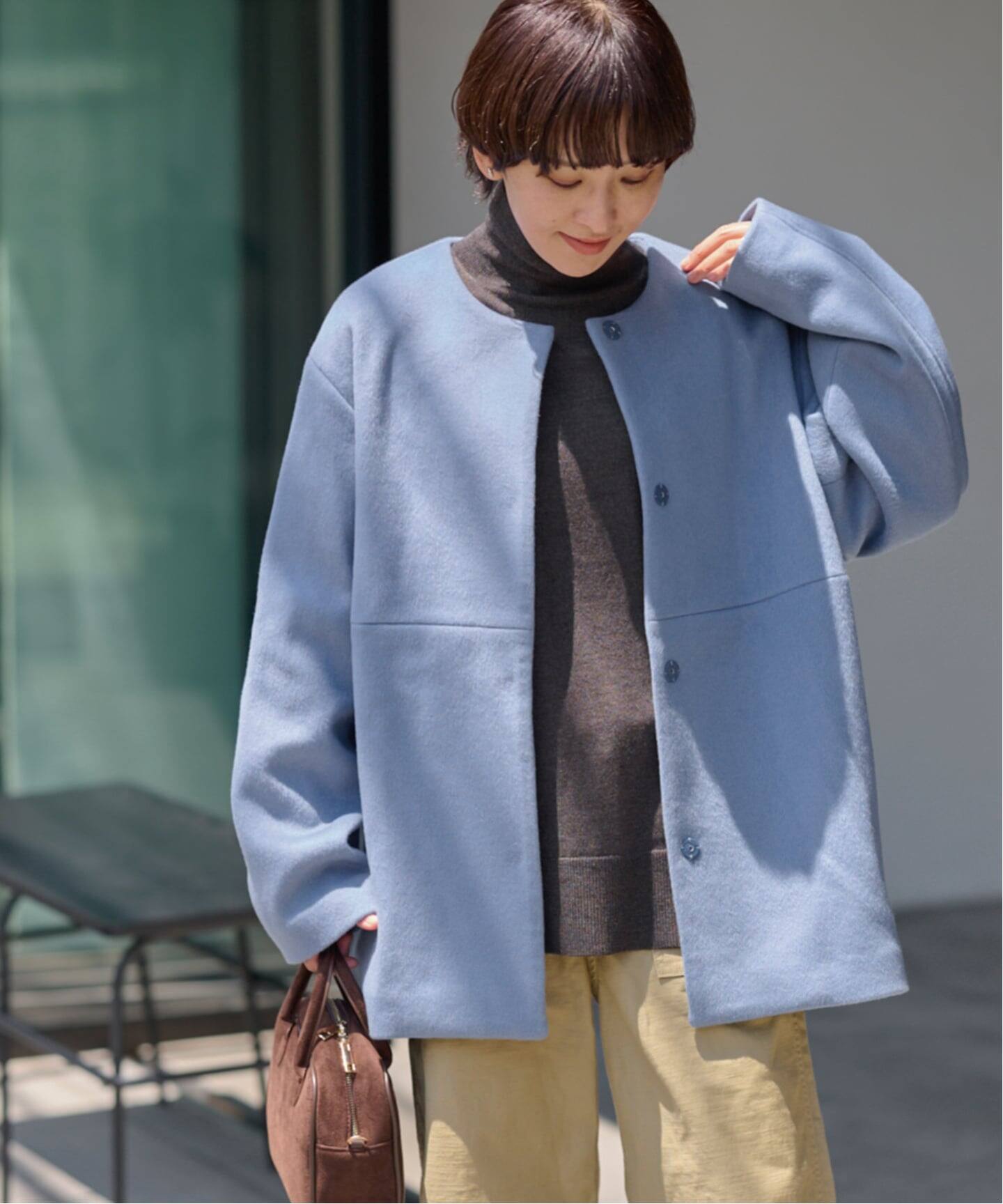 追加2》スーパーファインビーバークルーネックコート（ノーカラー