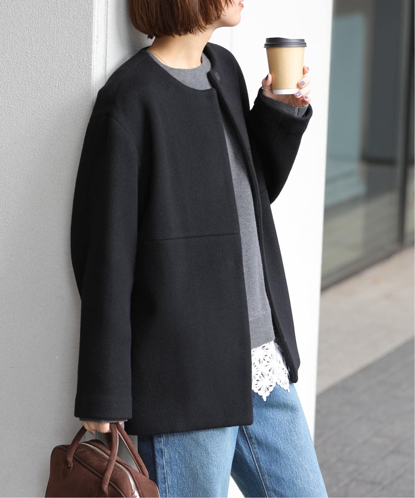 追加3》スーパーファインビーバークルーネックコート（ノーカラー