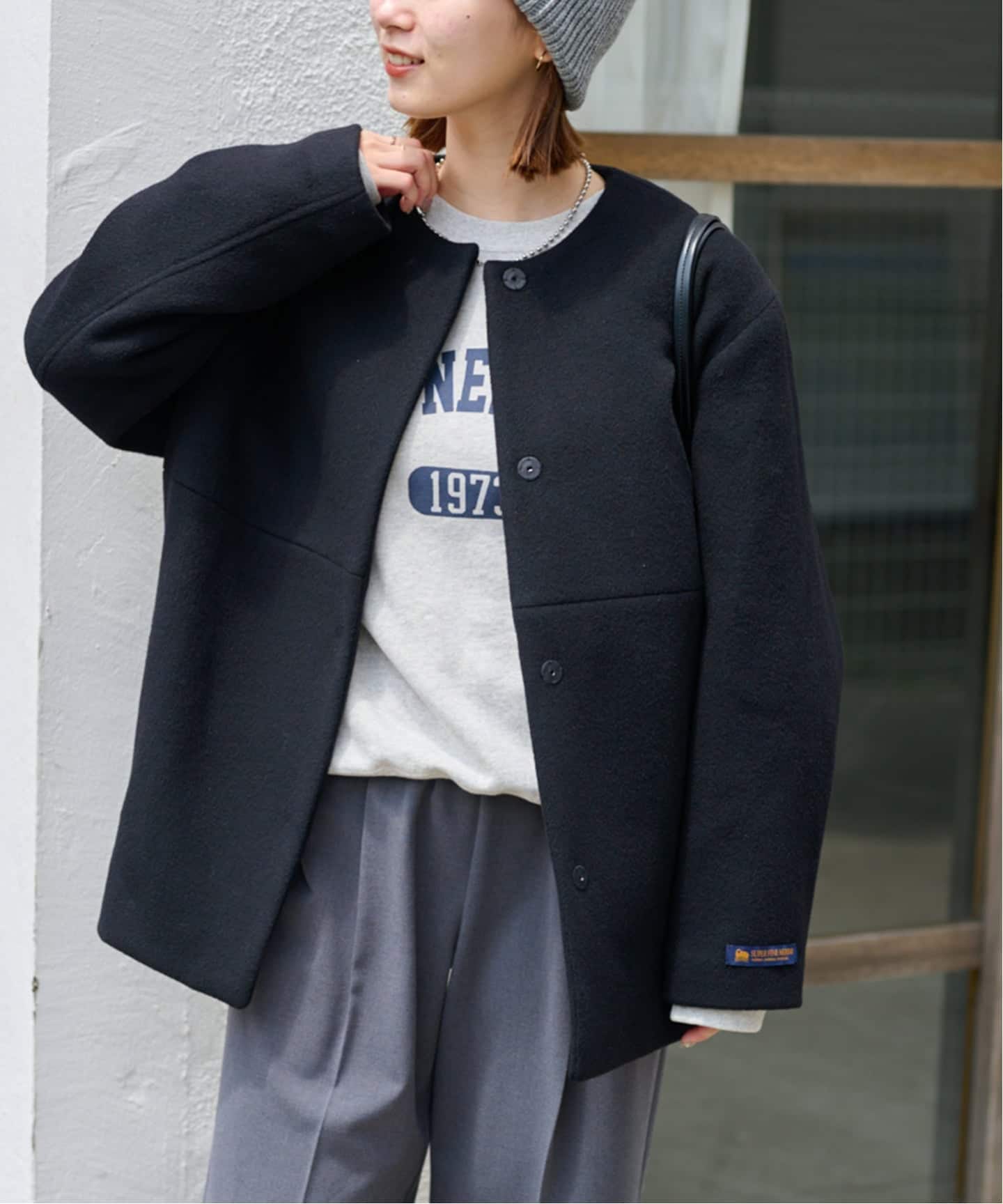 追加3》スーパーファインビーバークルーネックコート（ノーカラー