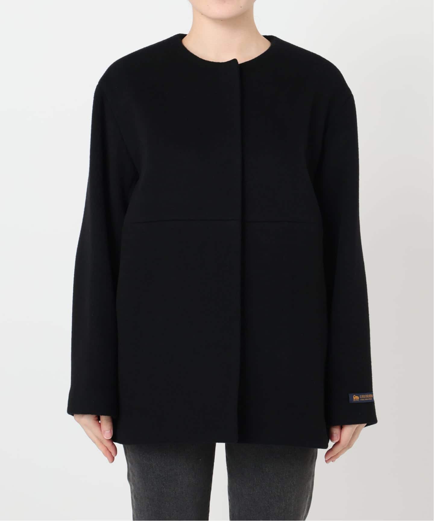 2024AW✨relume スーパーファインビーバークルーネックコート　ブラック 追加3》スーパーファインビーバークルーネックコート（ノーカラー