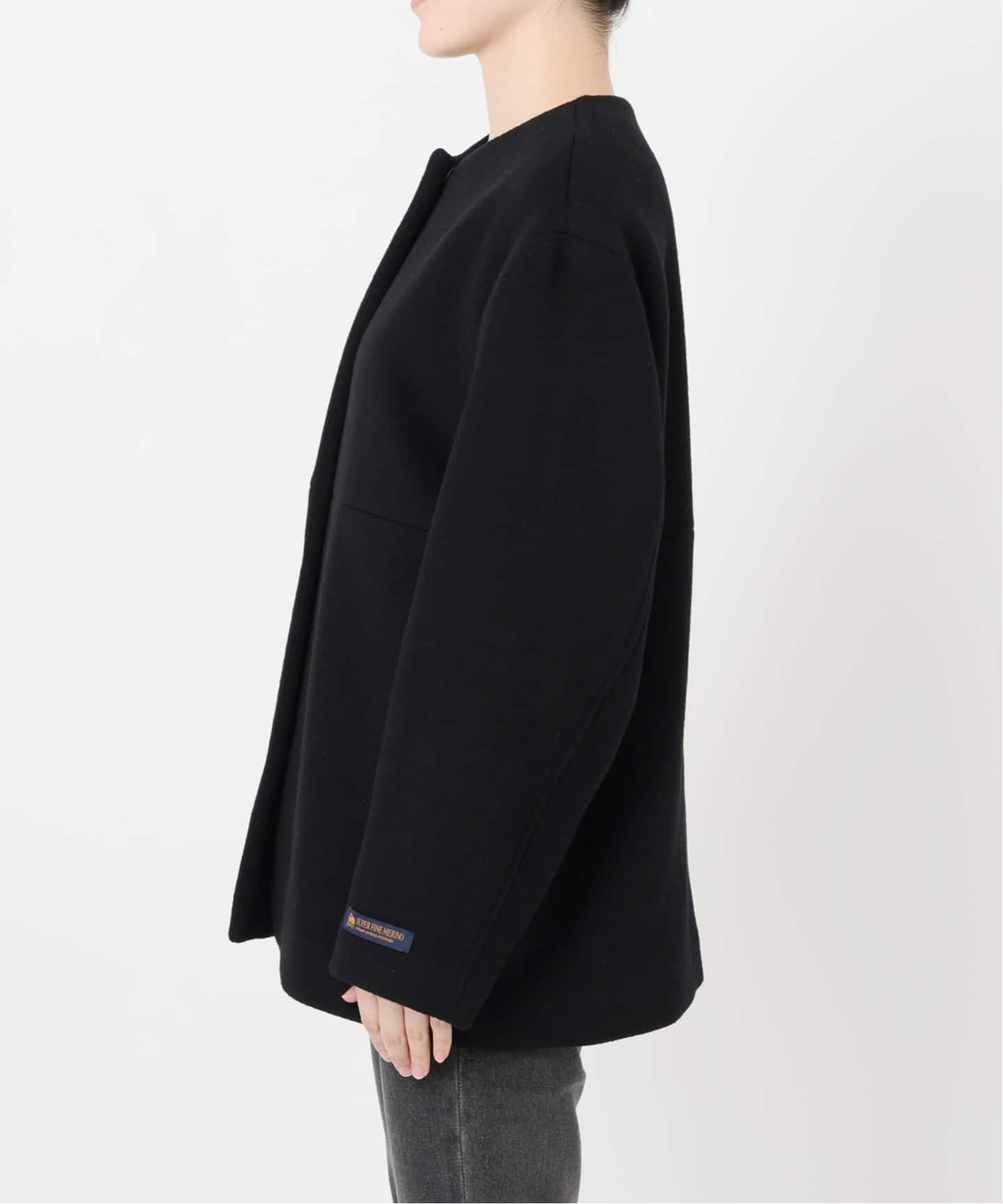 2024AW✨relume スーパーファインビーバークルーネックコート　ブラック 追加3》スーパーファインビーバークルーネックコート（ノーカラー