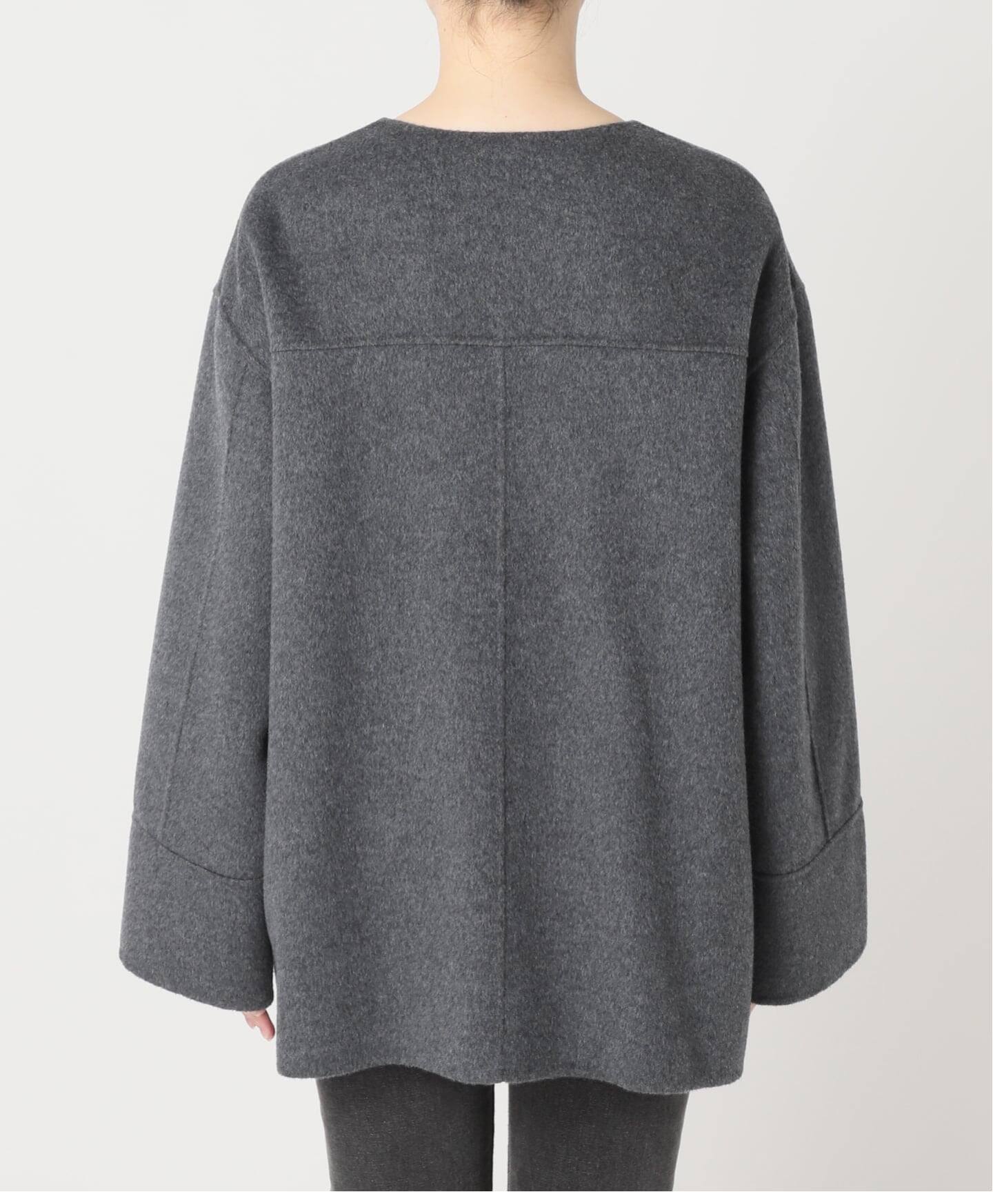 新色》リバーシブルノーカラーショートコート（ノーカラーコート