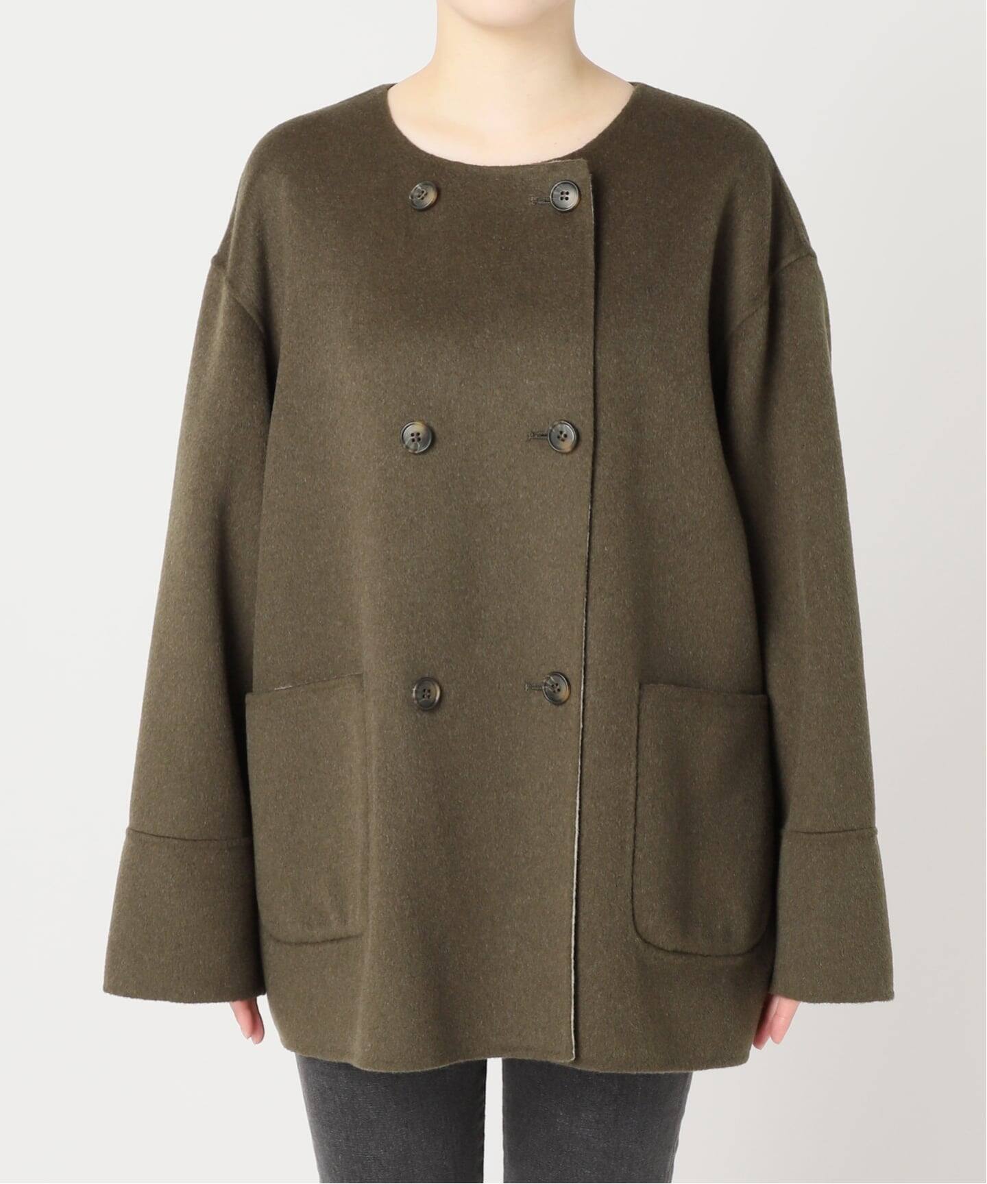 新色》リバーシブルノーカラーショートコート（ノーカラーコート