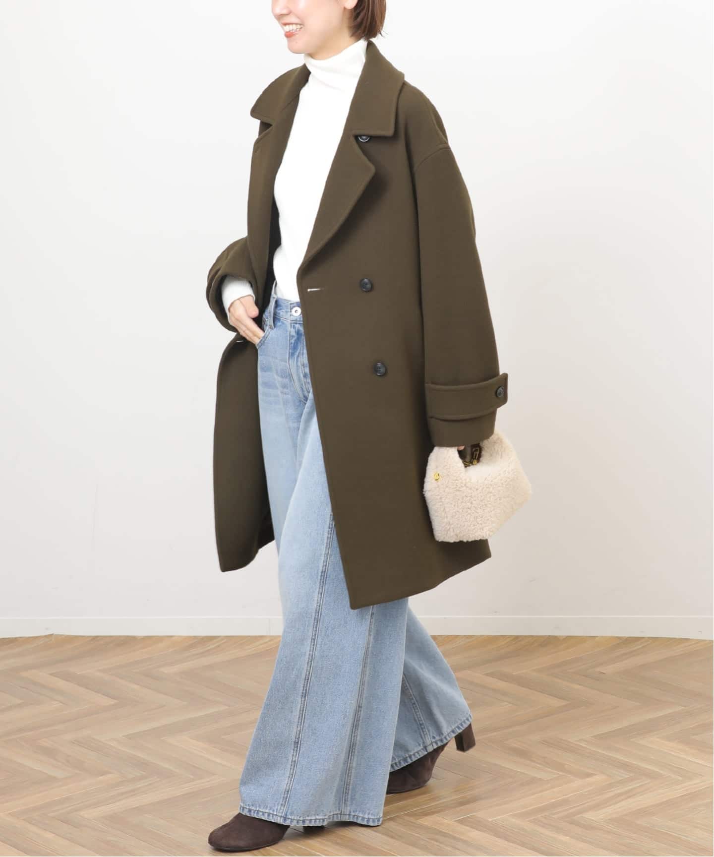 2024AW✨ relume ピュアラムロングコクーンコート　グレー　36 追加予約》ピュアラムロングコクーンコート（ピーコート