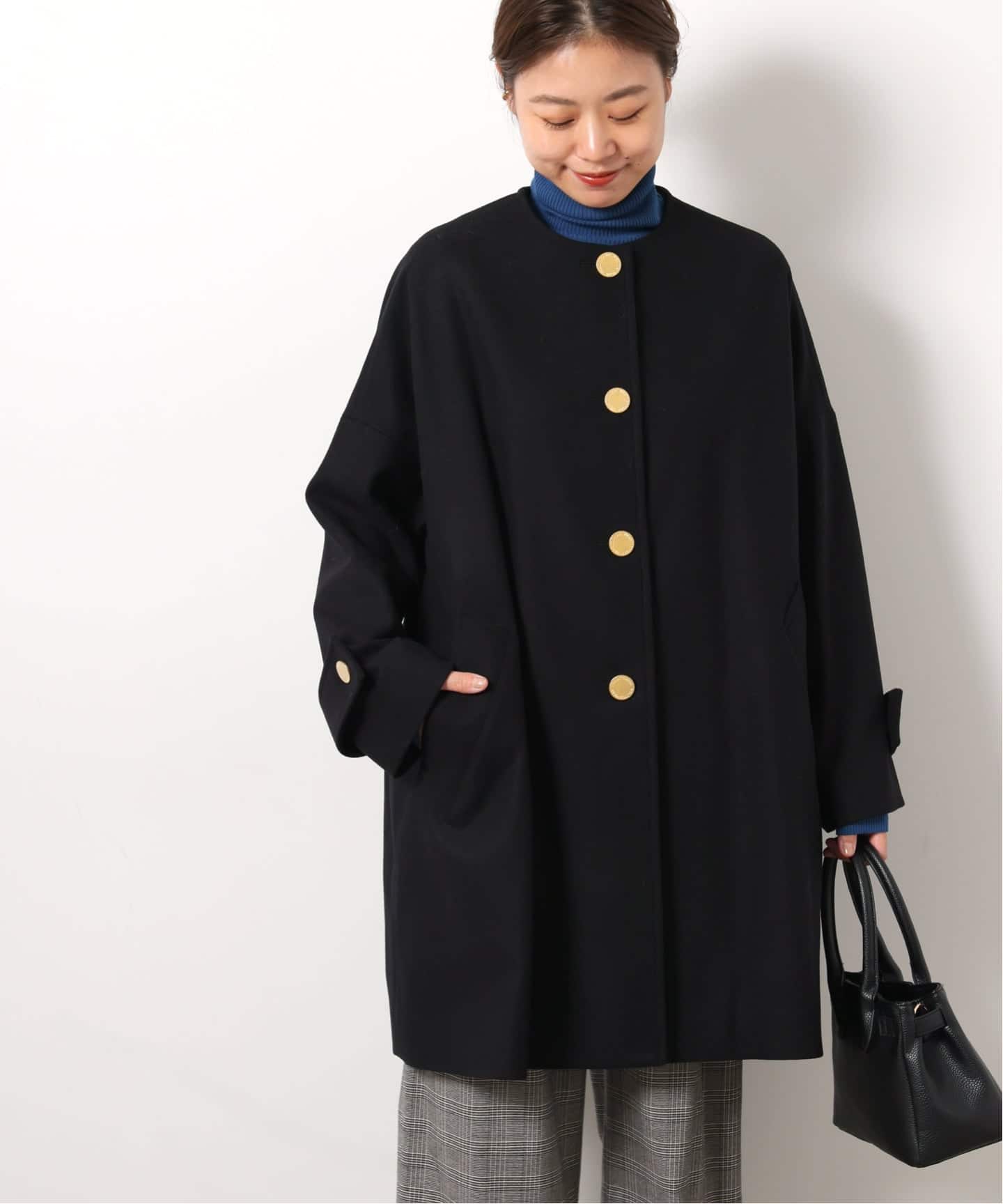 IENA×トラディショナルウェザーウェア MALTON ノーカラーコート 黒 MALTON NO COLLAR マールトン ノーカラー｜ブラック｜ウィメンズ