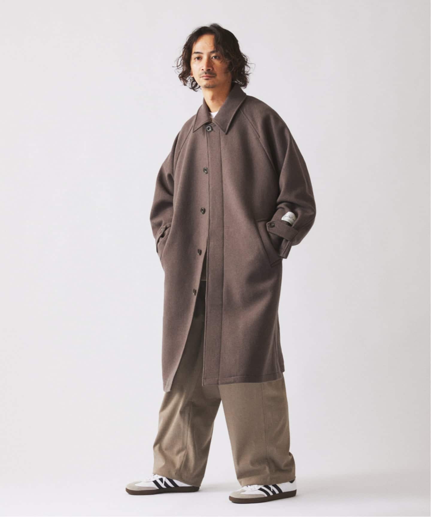 予約》フレンチ メリノウール バルマカーン コート（ステン