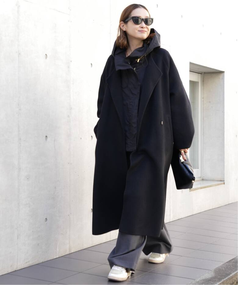 DEUXIEME CLASSE ☆ ダブルフェイスノーカラーコート・Black ウール 