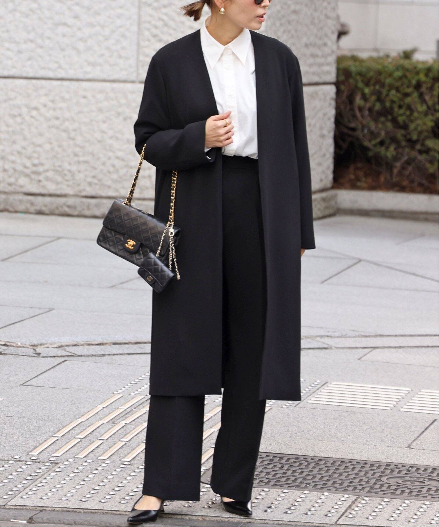 トリアセジョーゼット Vネック コート（ノーカラーコート）｜Deuxieme  