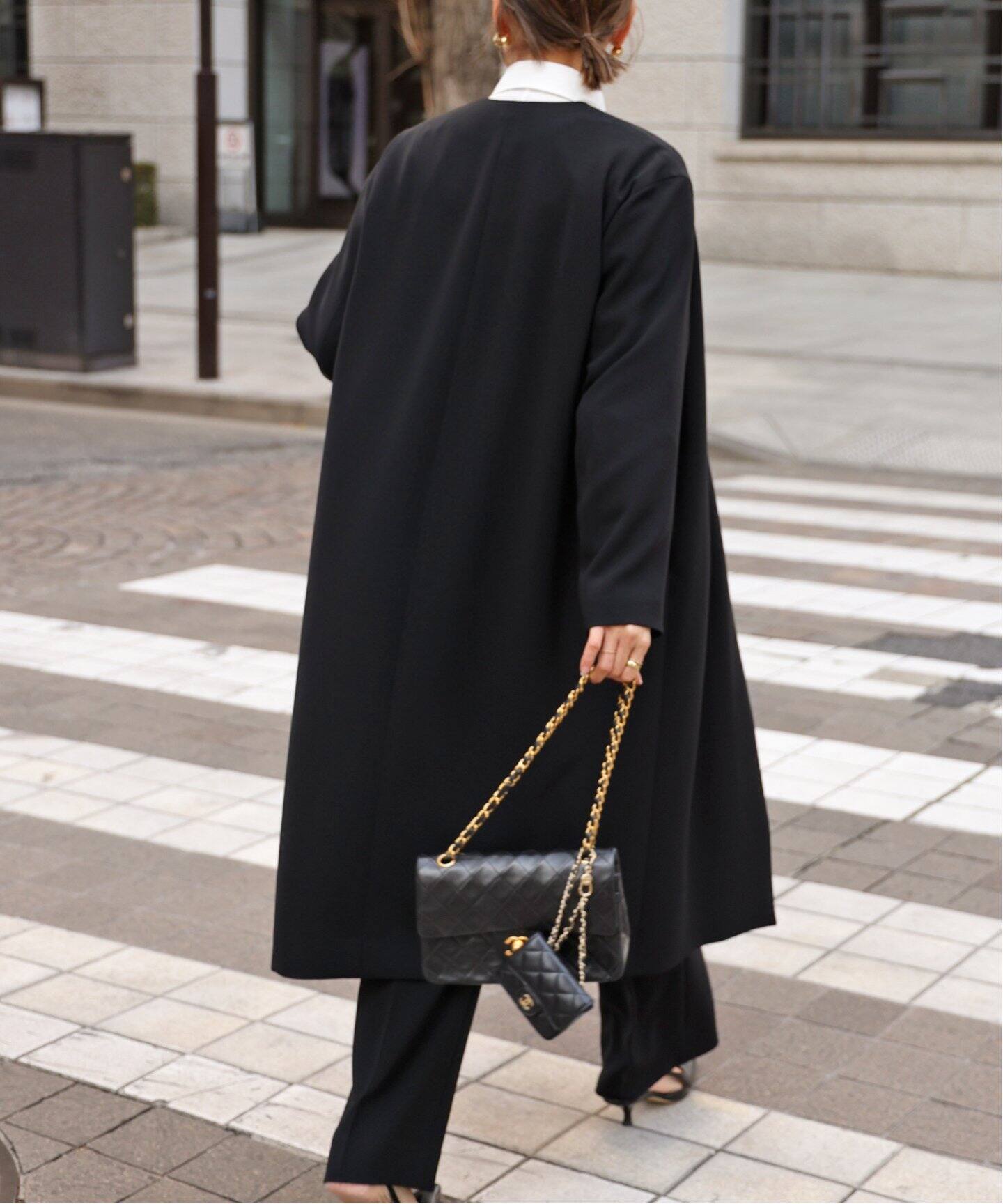 トリアセジョーゼット Vネック コート（ノーカラーコート）｜Deuxieme  