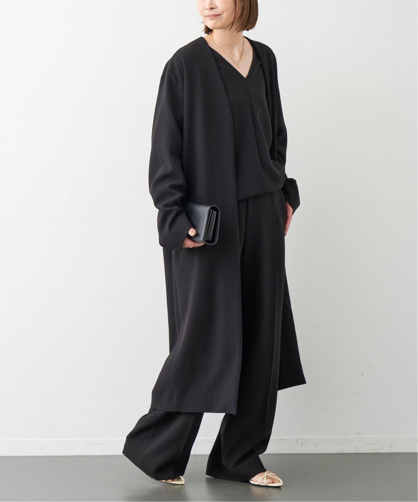 トリアセジョーゼット Vネック コート（ノーカラーコート）｜Deuxieme  