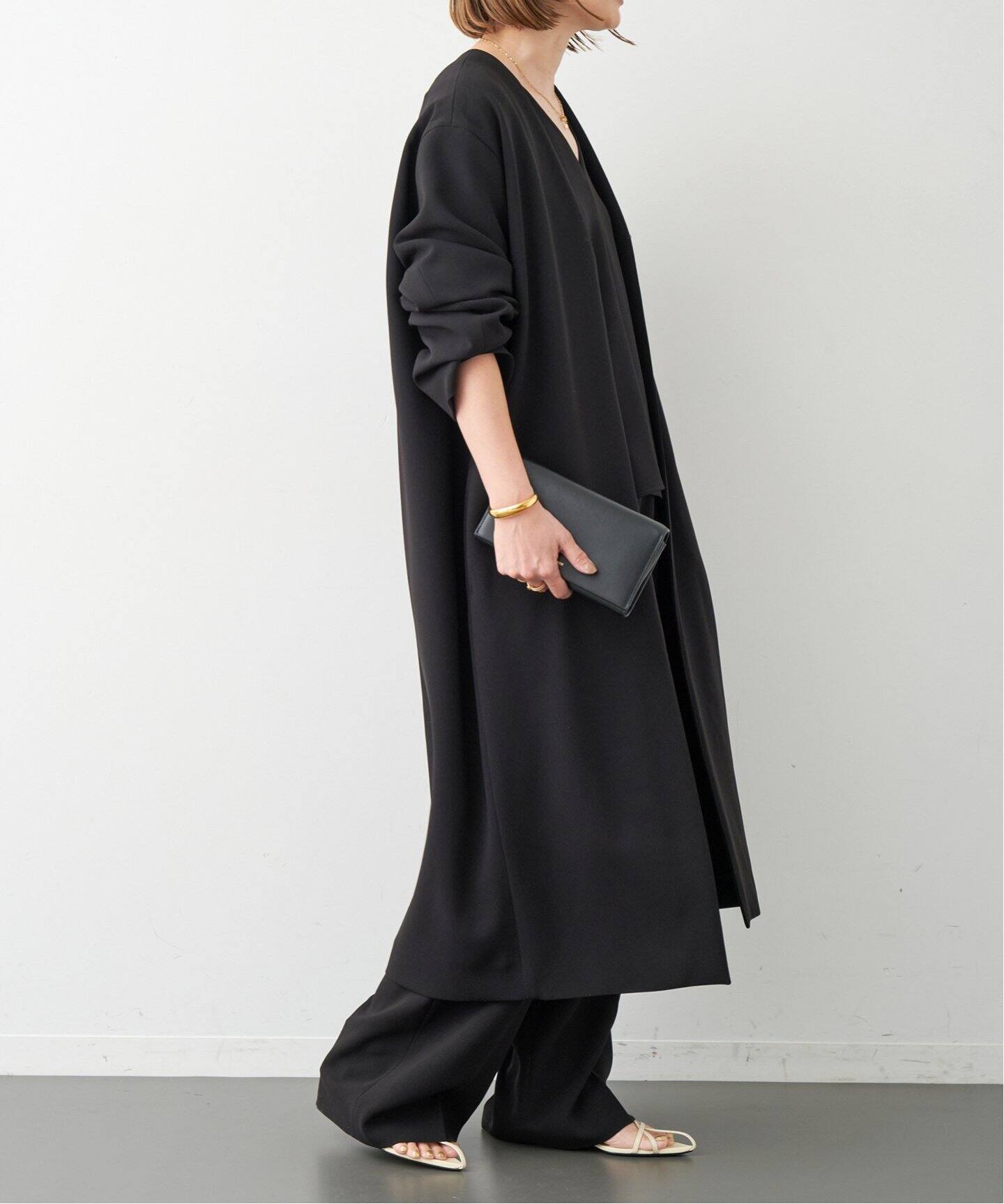 トリアセジョーゼット Vネック コート（ノーカラーコート）｜Deuxieme  