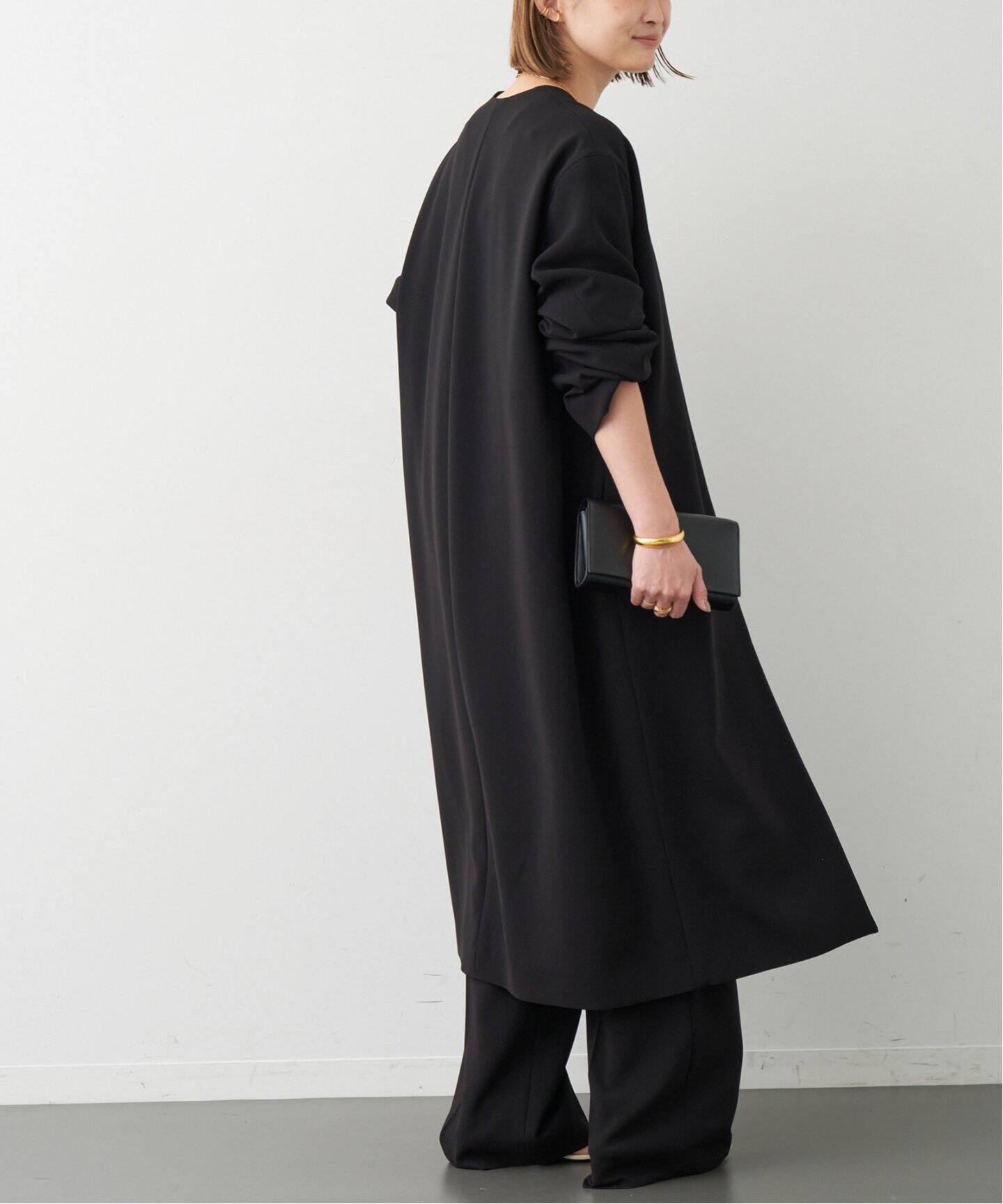 トリアセジョーゼット Vネック コート（ノーカラーコート）｜Deuxieme  