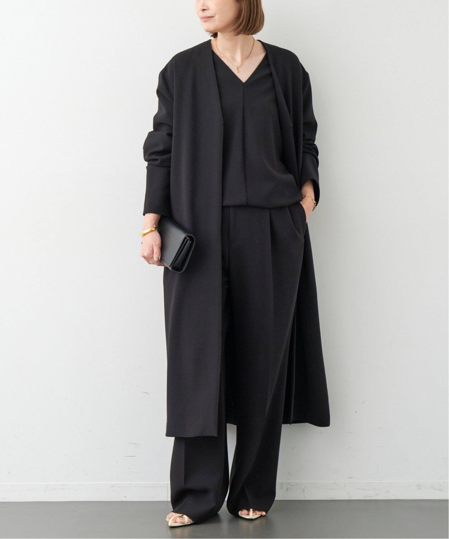 トリアセジョーゼット Vネック コート（ノーカラーコート）｜Deuxieme  