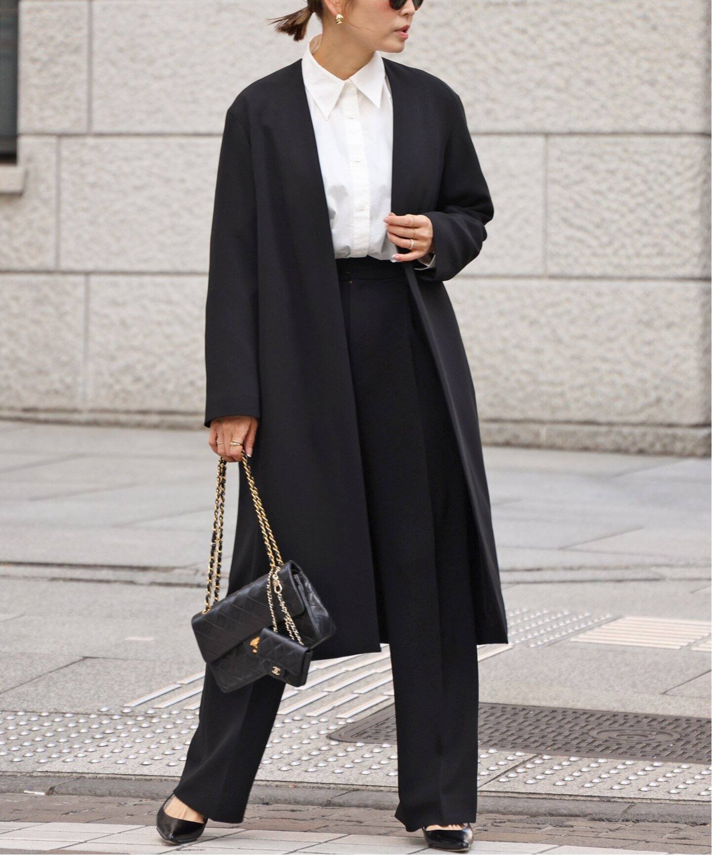 トリアセジョーゼット Vネック コート（ノーカラーコート）｜Deuxieme  