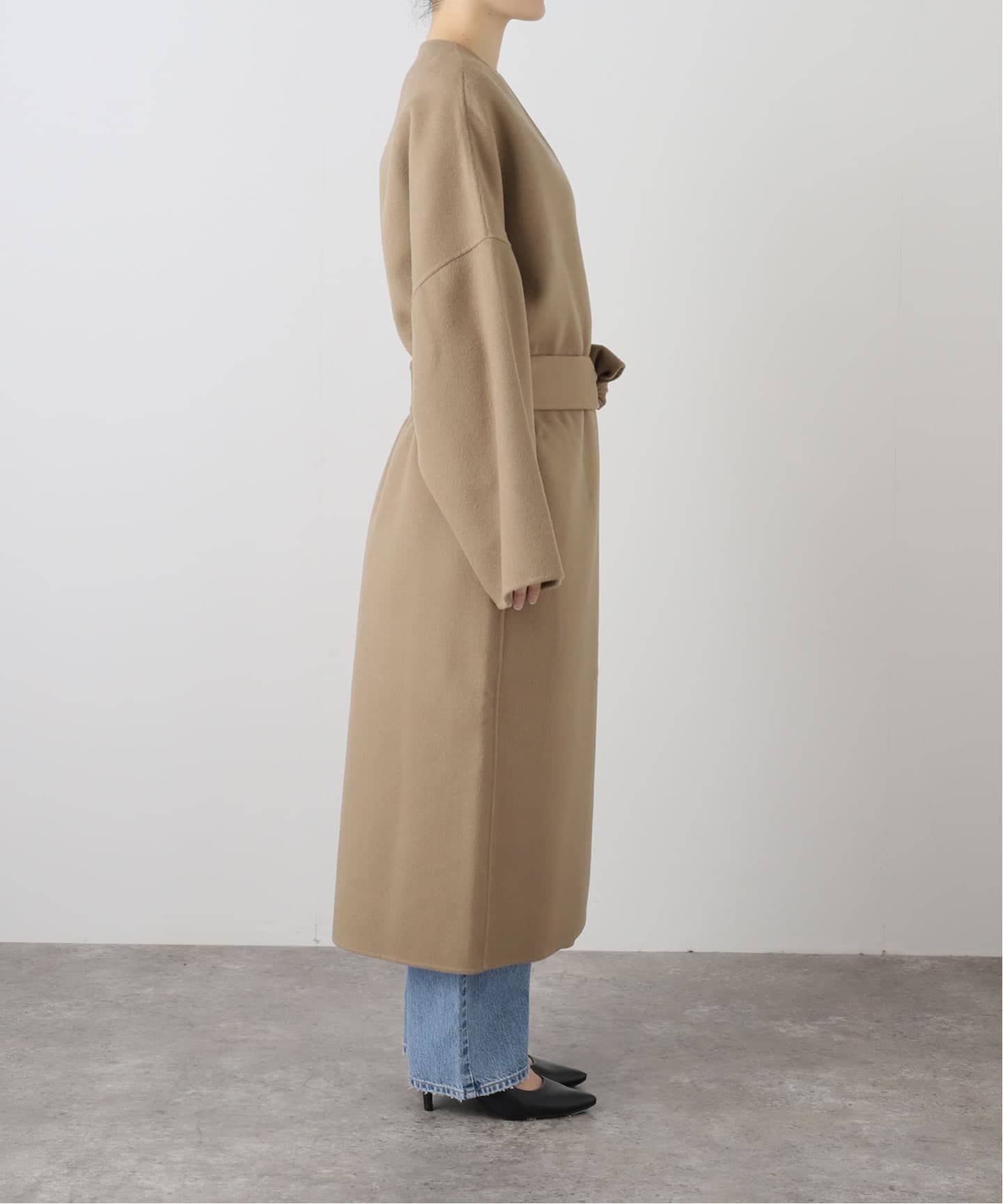 ドゥーズィエムクラス ヘーゼルナッツ ベージュ ノーカラー 比翼 コート LA COLLECTION/ラ コレクション】TUBA COAT（ノーカラーコート