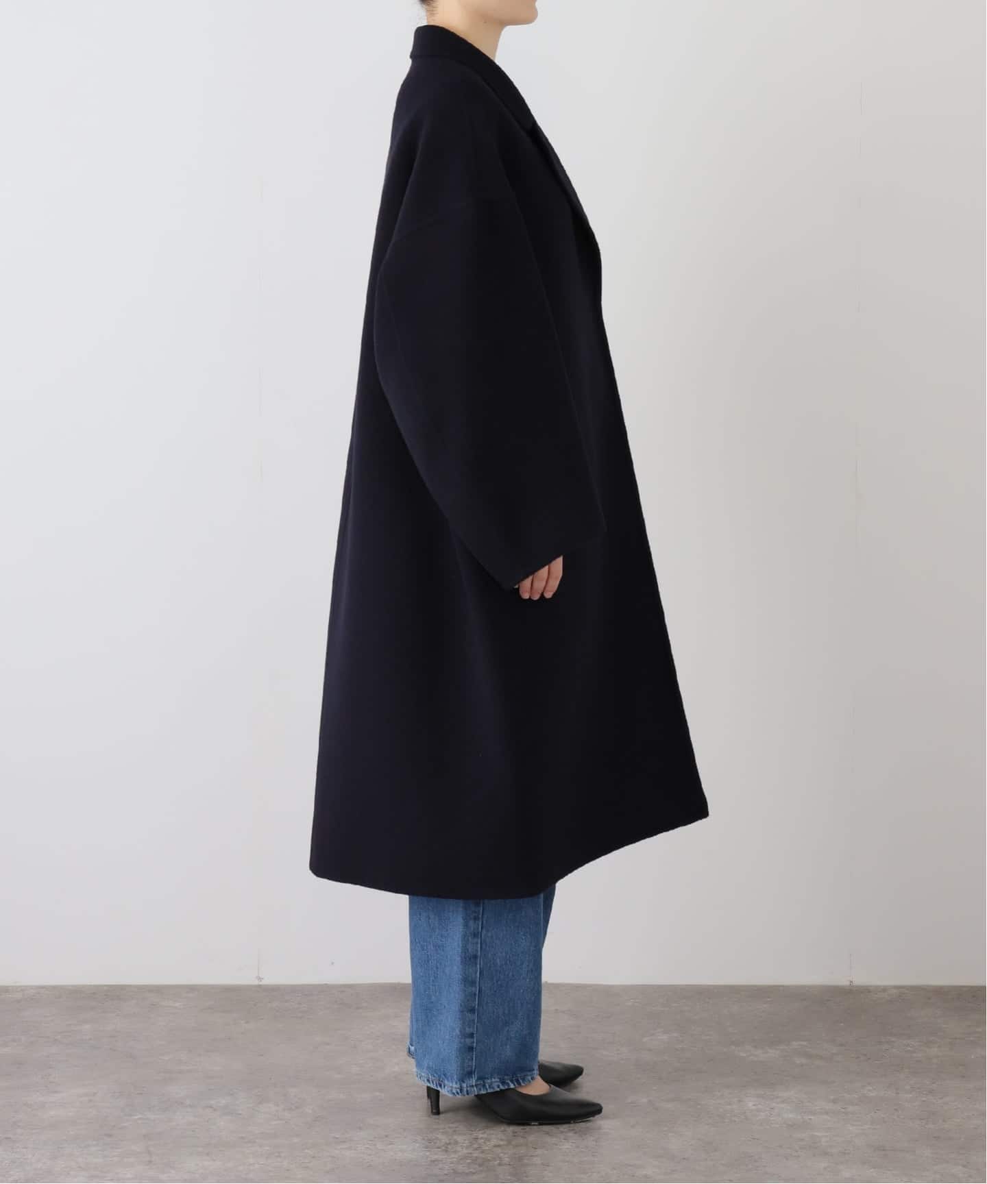 MUSE ミューズ ドゥーズィエムクラス リバー ノーカラー コート ウール ウールアンゴラ リバーコート（チェスターコート）｜MUSE de Deuxieme