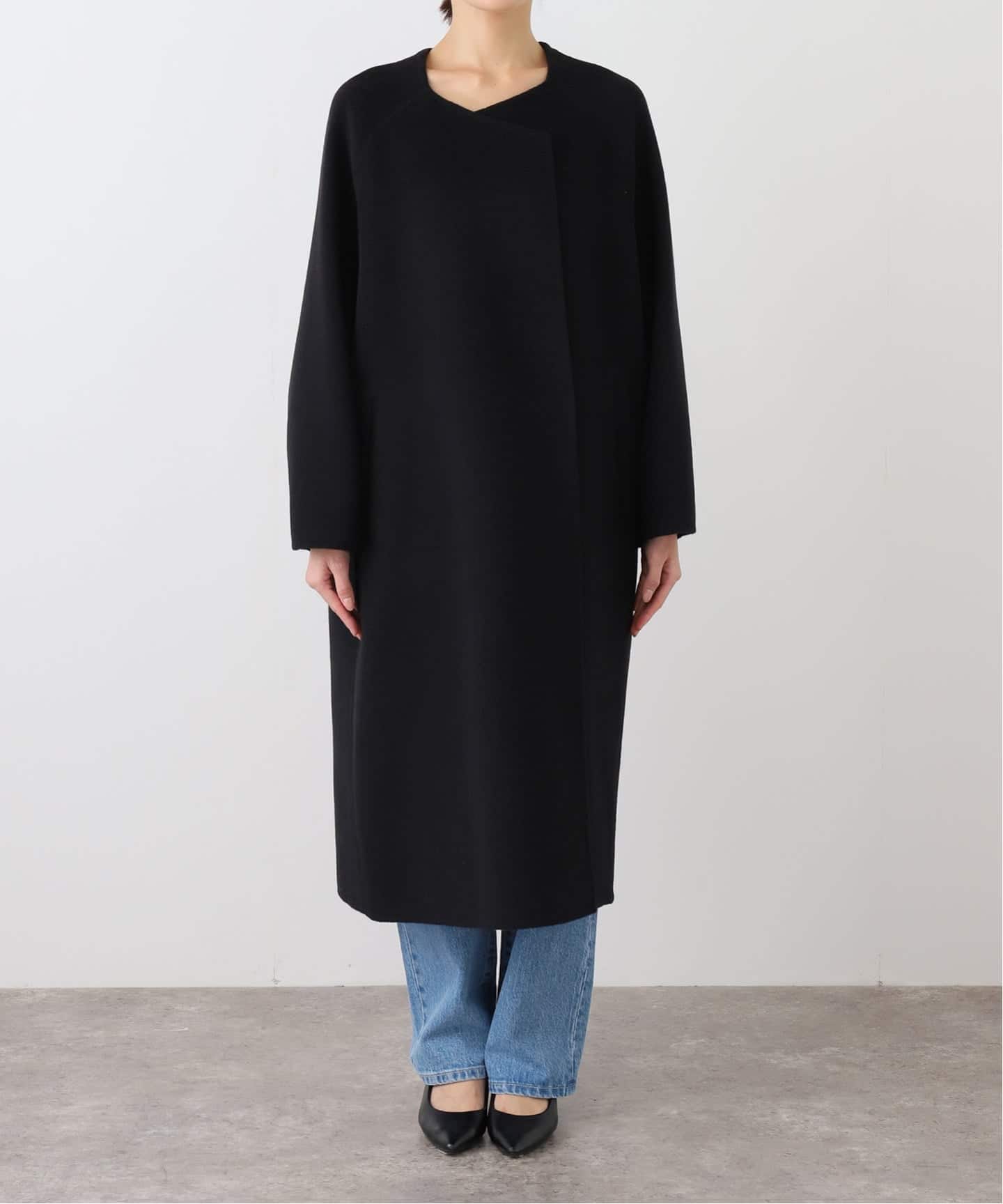 【ほぼ未使用】ミューズドゥドゥーズィエムクラス ノーカラーウールコート オリーブ ウールアンゴラ ノーカラーコート（ノーカラーコート）｜MUSE de