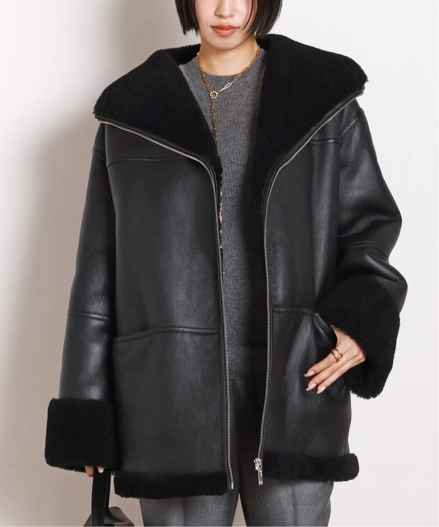 EMANUELA shearling リアルムートンコート　黒　レディース TOTEME/トーテム】SIGNATURE SHEARLING JACKET COAT（ムートンコート
